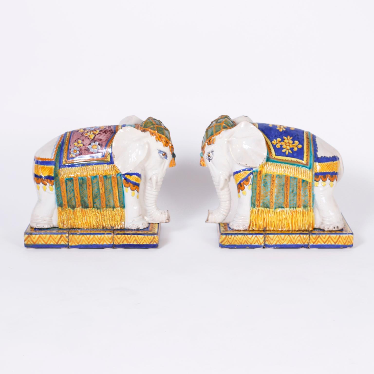 Chinoiserie Pair of Terracotta Elephants Ornaments