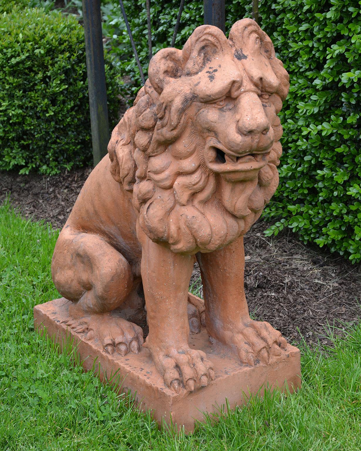 Baroque Pair of Terracotta Lions in the French Style