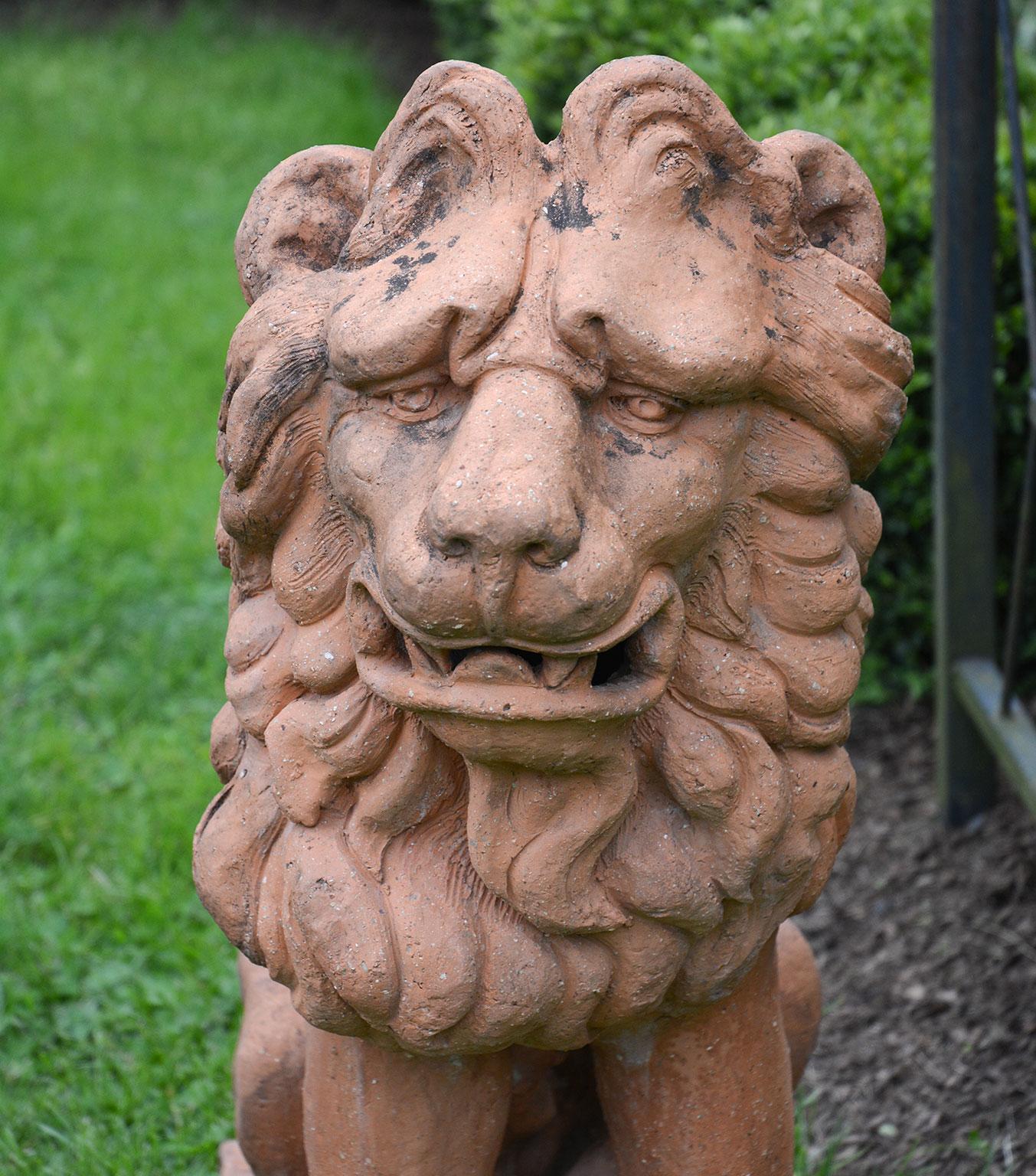 Pair of Terracotta Lions in the French Style In Good Condition In Katonah, NY