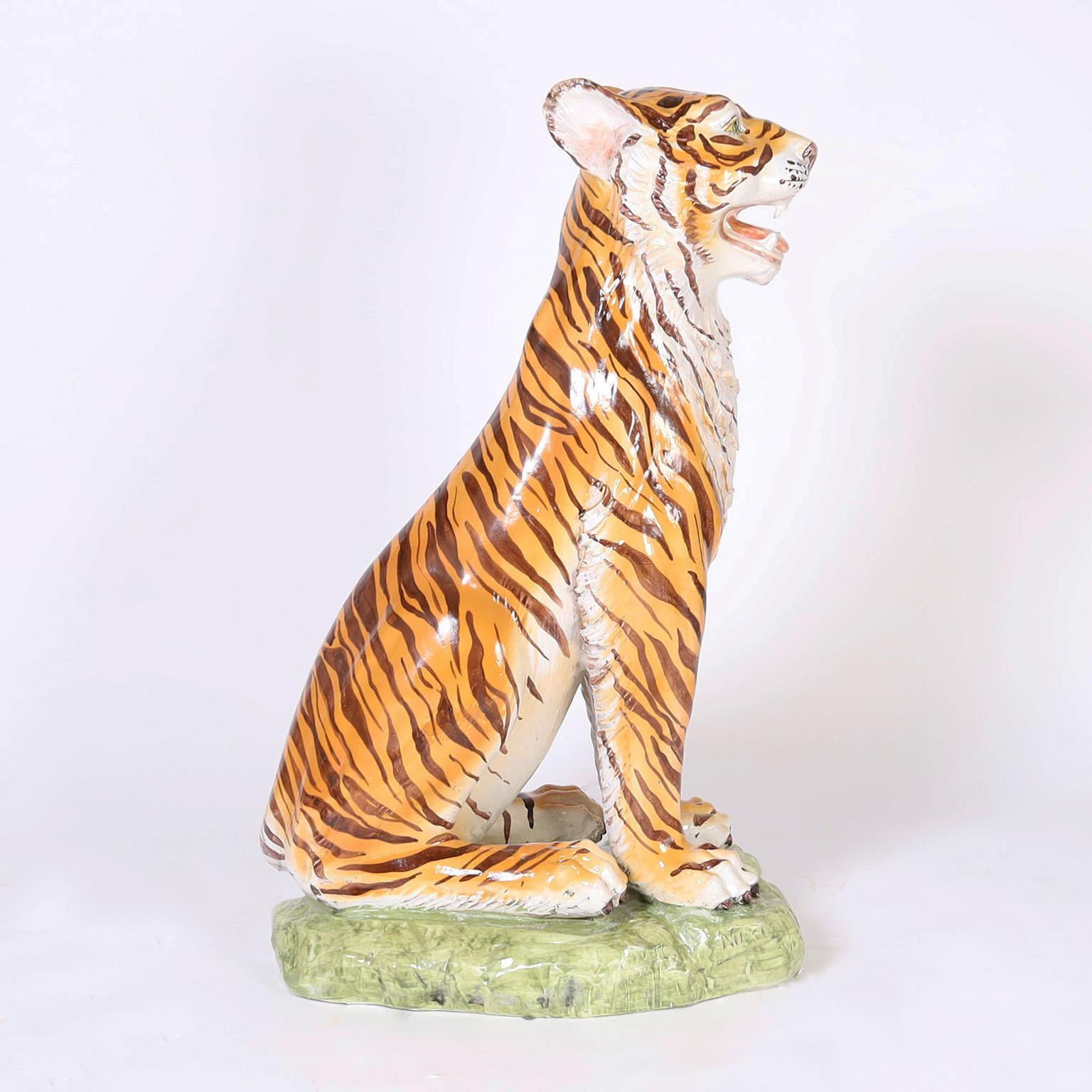 Glazed Pair of Terra Cotta Tigers