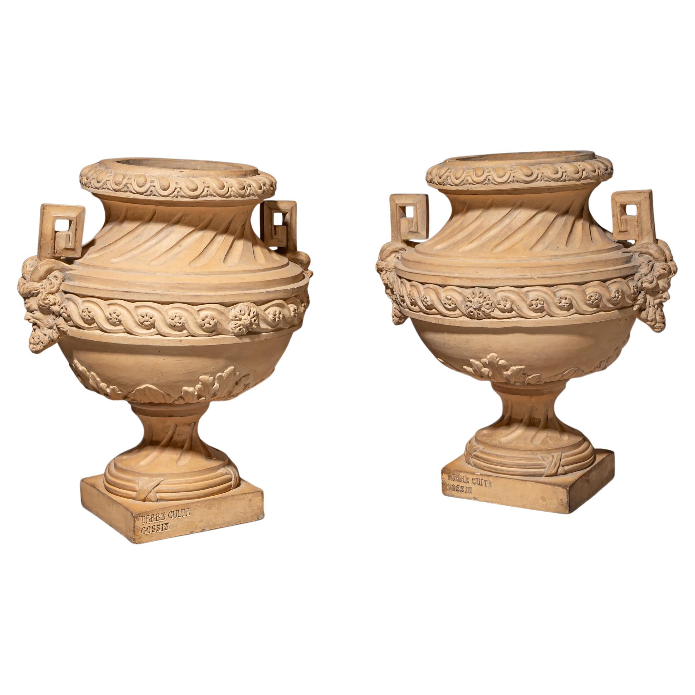 Pair of Terracotta Amphorae by Gossin, France, 19th Century