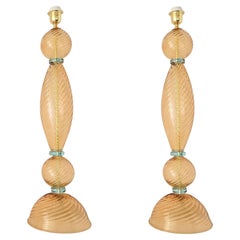 Pair of terracotta and blue Murano glass lamps