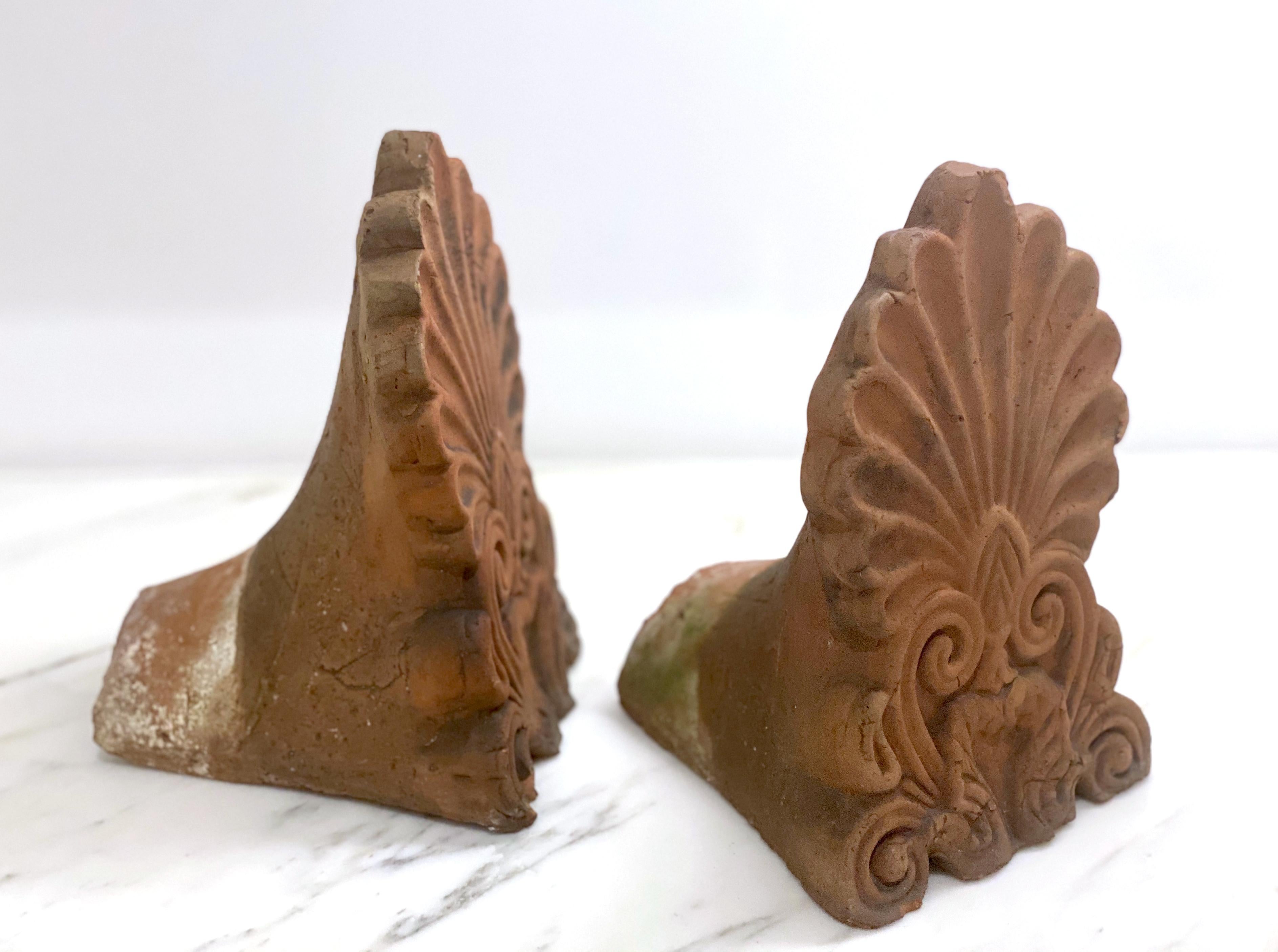 Neoclassical Pair of Terracotta Anthemion Roof Tiles