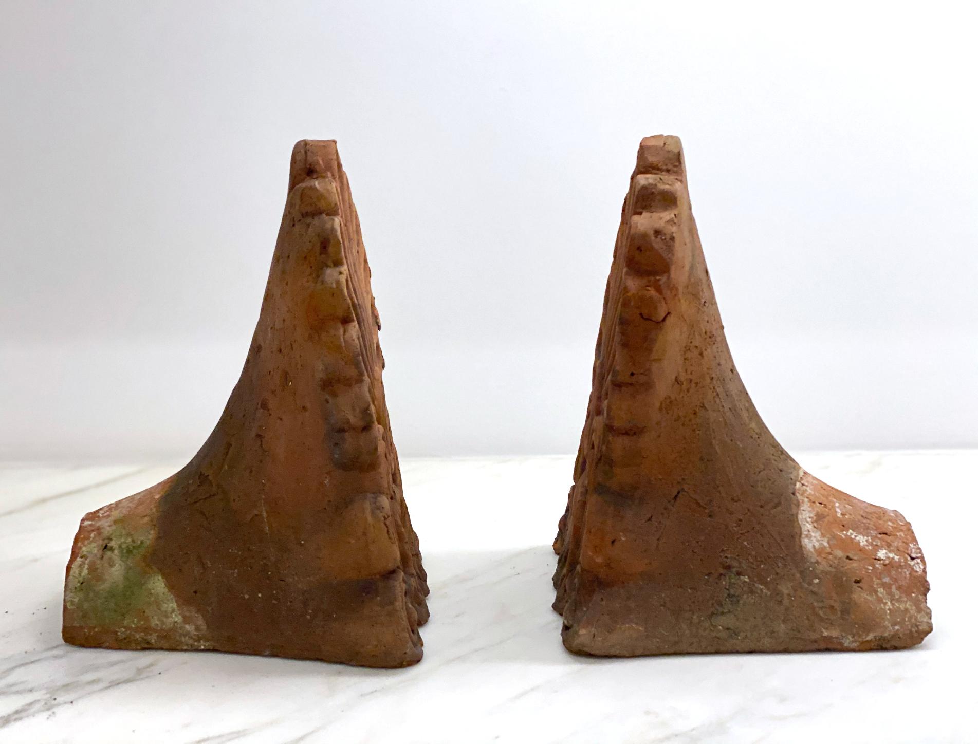 19th Century Pair of Terracotta Anthemion Roof Tiles