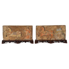 Antique Pair Of Terracotta Brick With Trace Of Polychromy - Style: Han - Period: XIXth