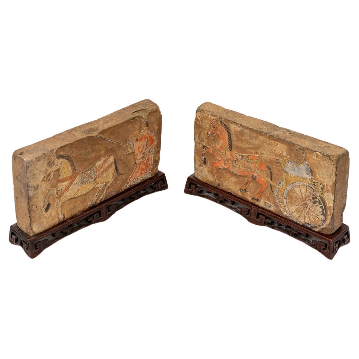 Pair Of Terracotta Brick With Trace Of Polychromy - Style: Han - Period: XIXth For Sale