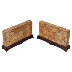 Antique Pair Of Terracotta Brick With Trace Of Polychromy - Style: Han - Period: XIXth