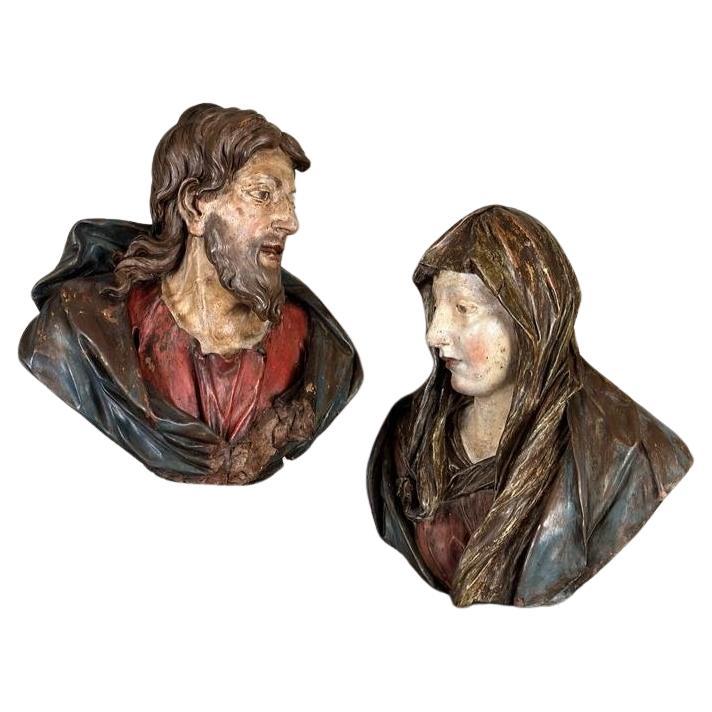 Pair Of Terracotta Busts, Mary And Saint John,

Italy 17th Century 

Height is 50cm alone or 62 with the metal pedestal

