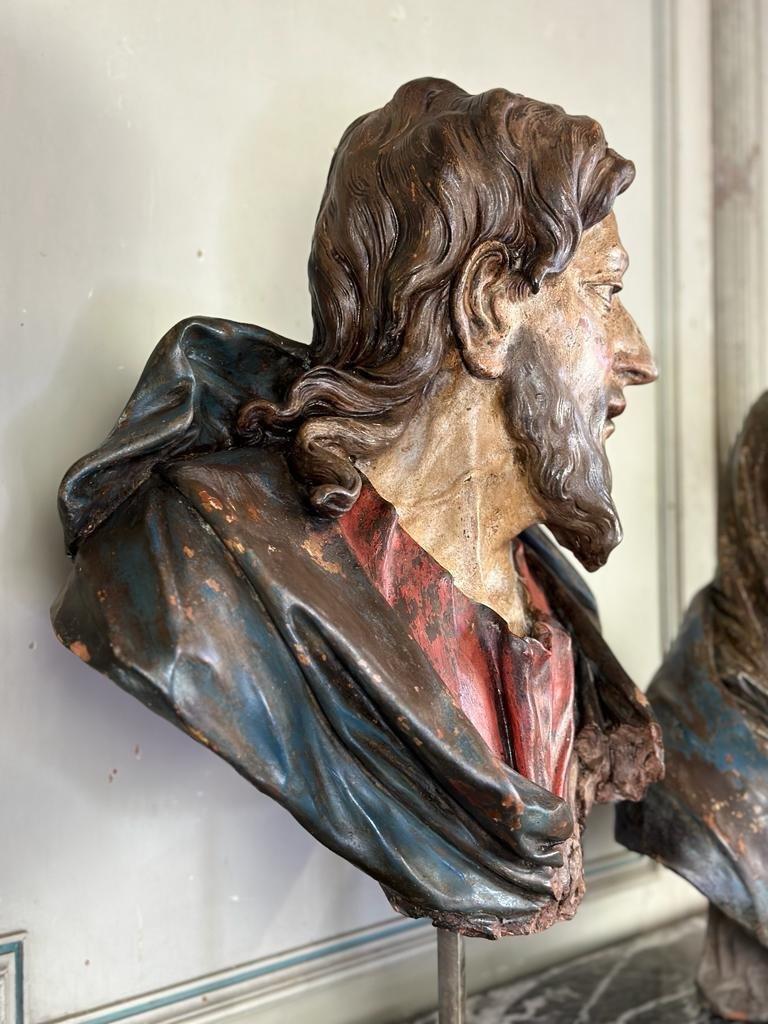 Louis XIV Pair Of Terracotta Busts, Mary And Saint John, Italy 17th Centuryflag