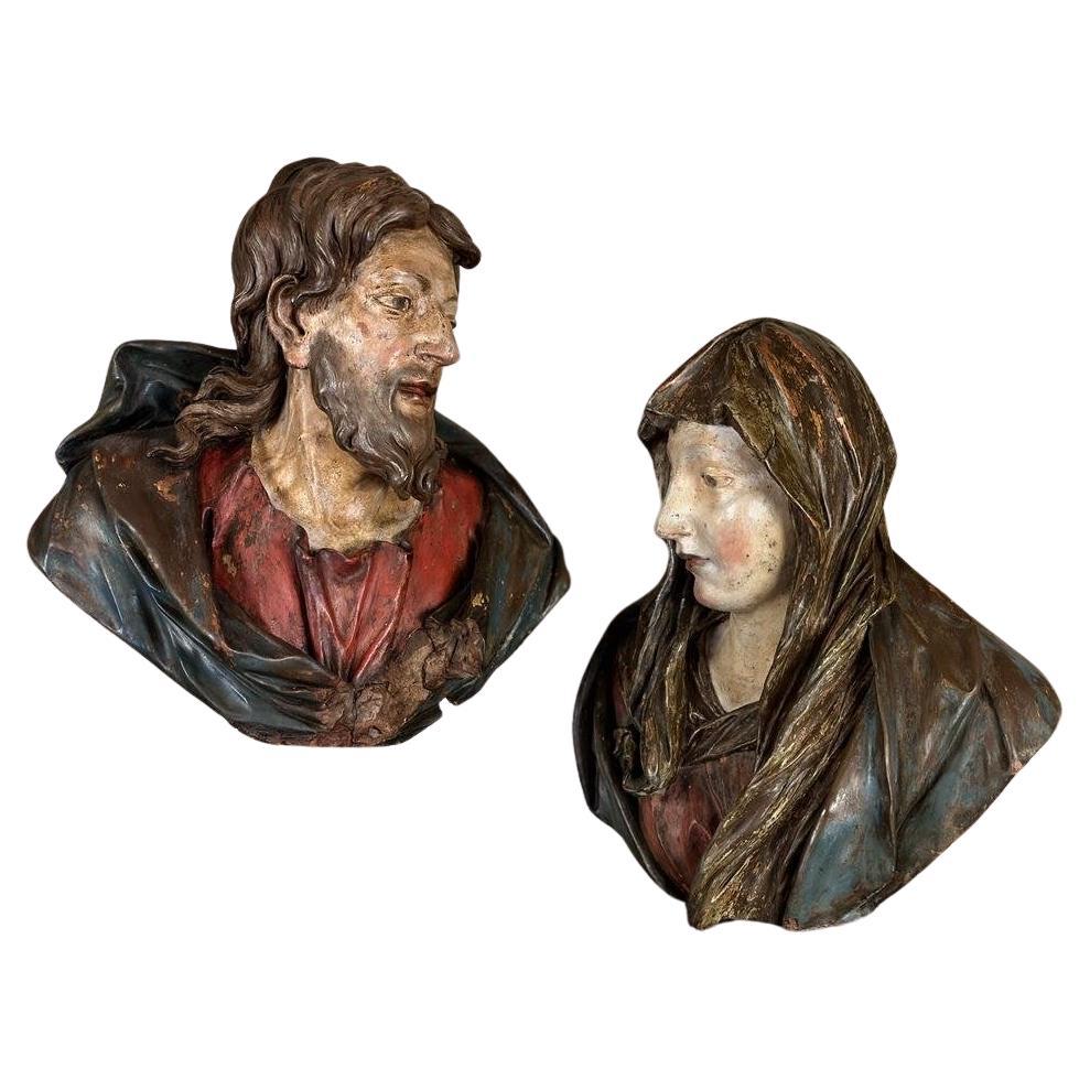 Pair Of Terracotta Busts, Mary And Saint John, Italy 17th Centuryflag