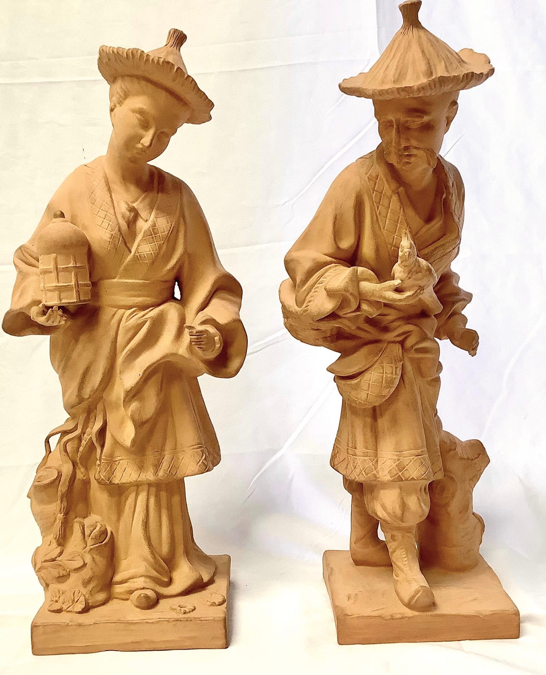 Pair of Terracotta Chinoiserie Chinese Figures, a Man and a Woman 6