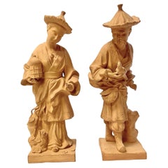 Pair of Terracotta Chinoiserie Chinese Figures, a Man and a Woman
