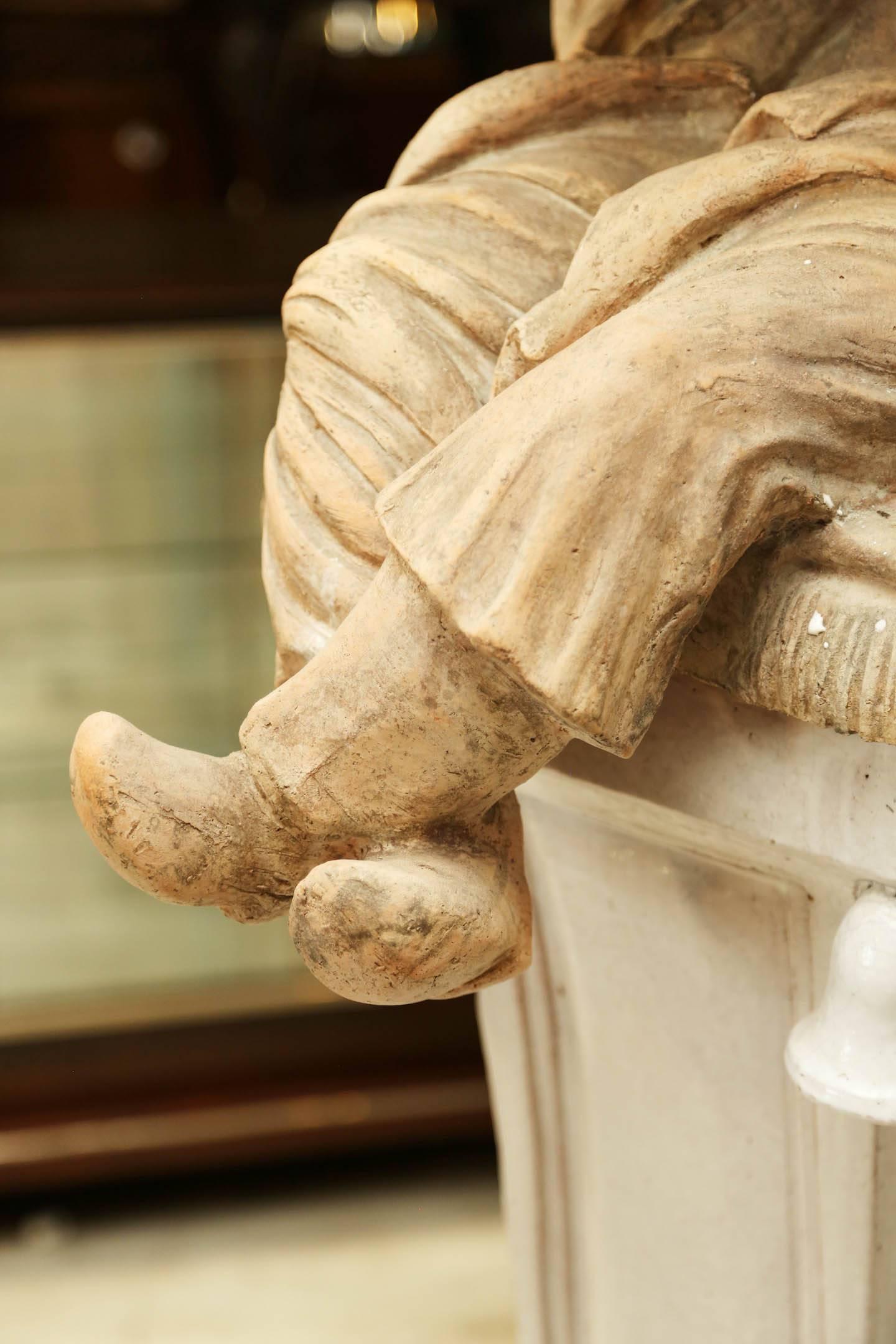 Pair of Terracotta Chinoiserie Figures on Ceramic Columns 5