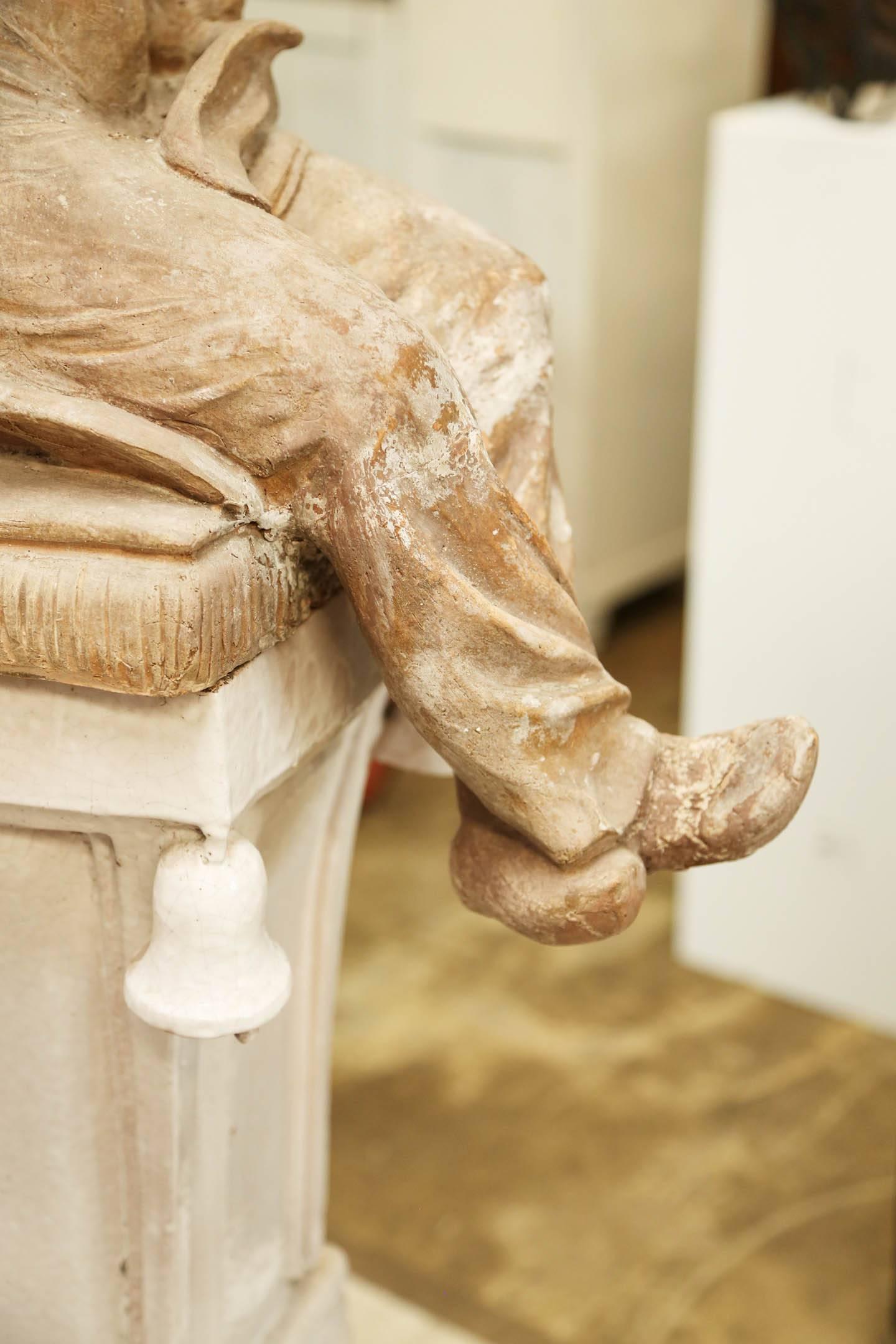 Pair of Terracotta Chinoiserie Figures on Ceramic Columns 6