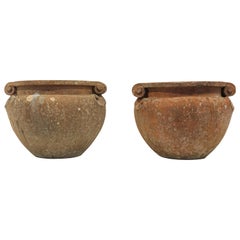 Pair of Terracotta Compton Scroll Pots