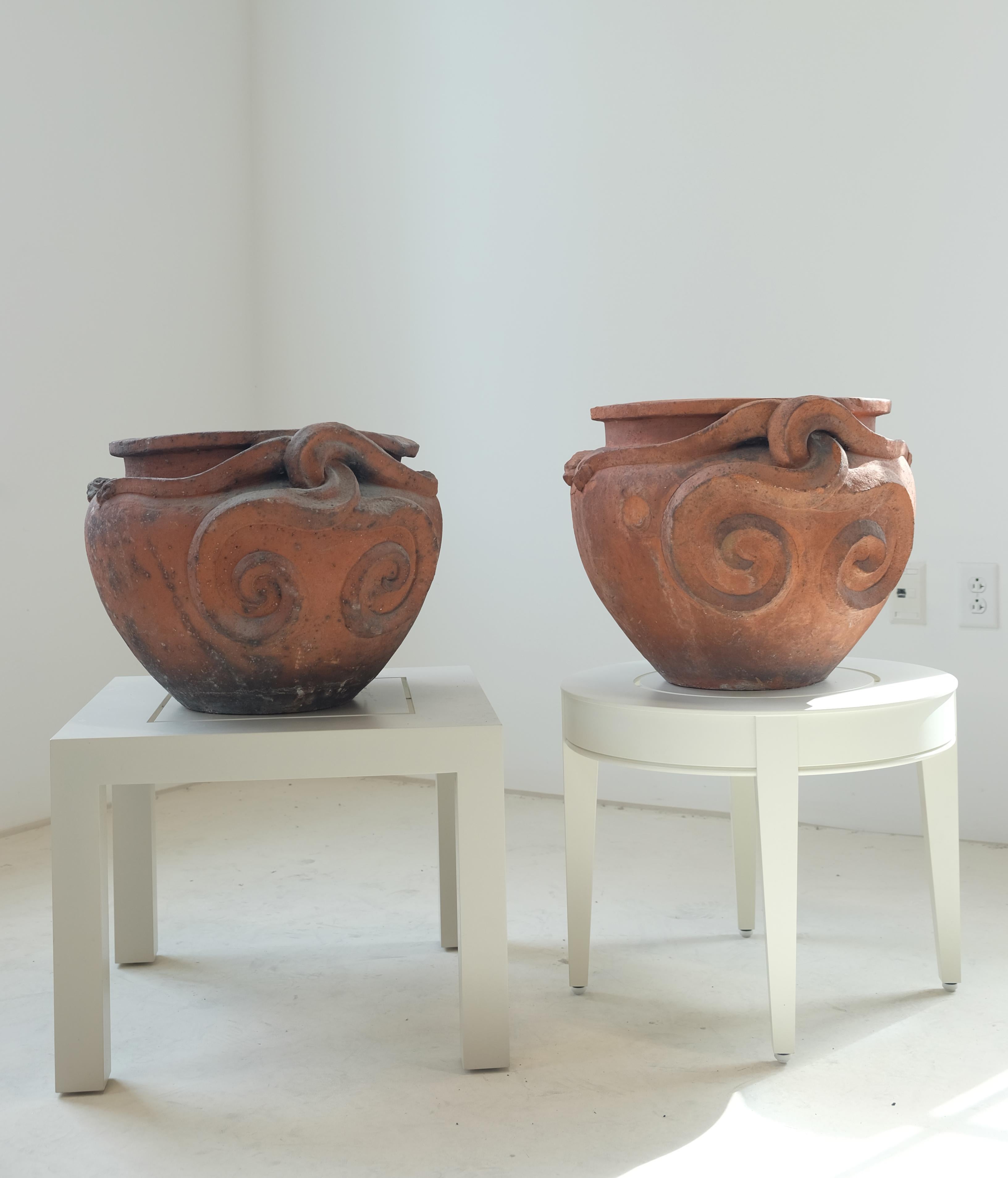 Arts and Crafts Pair of Terracotta Compton Snake Pots