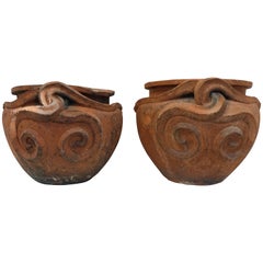 Antique Pair of Terracotta Compton Snake Pots