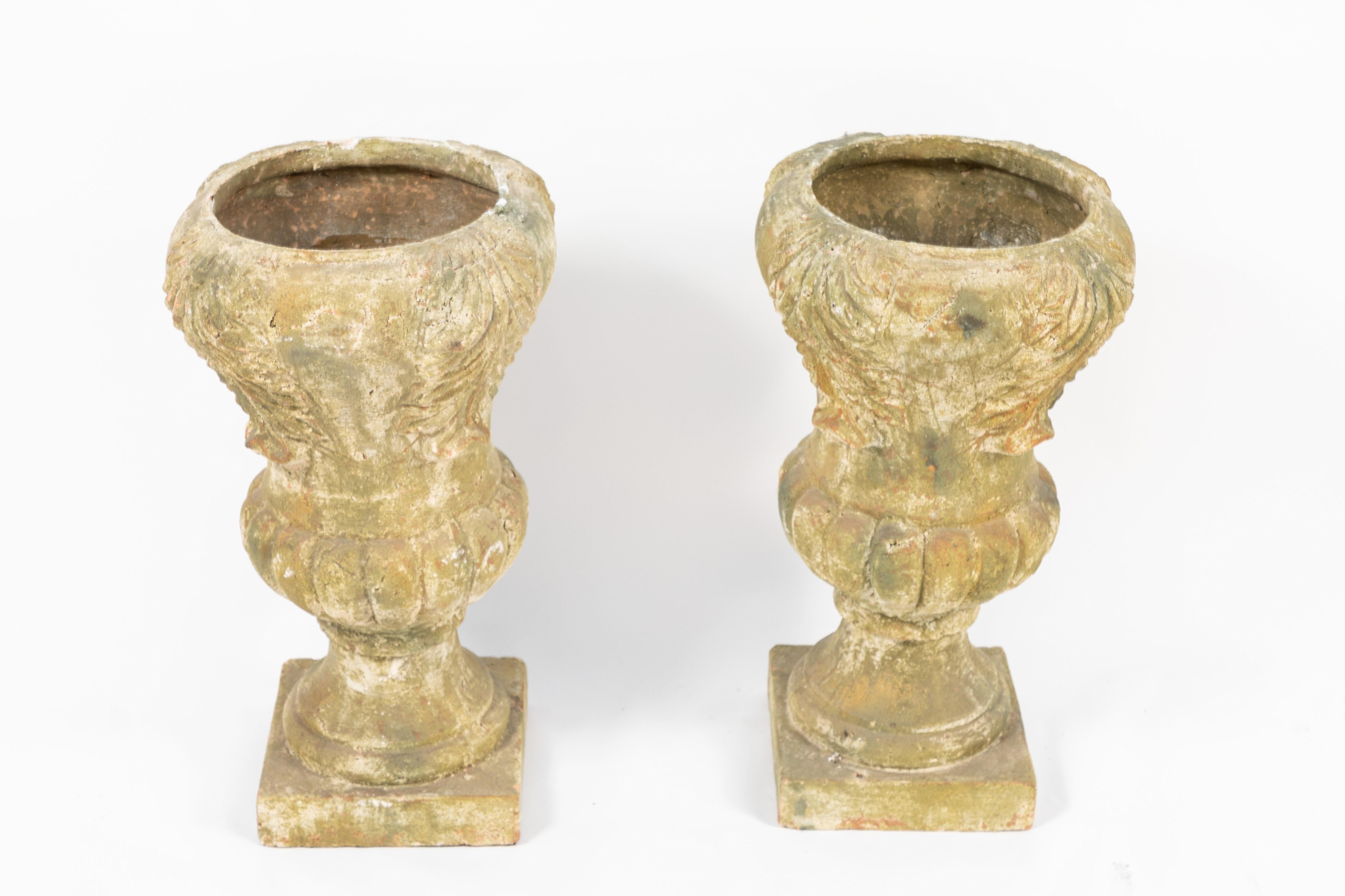Pair of Terracotta Covered Garden Urns 1