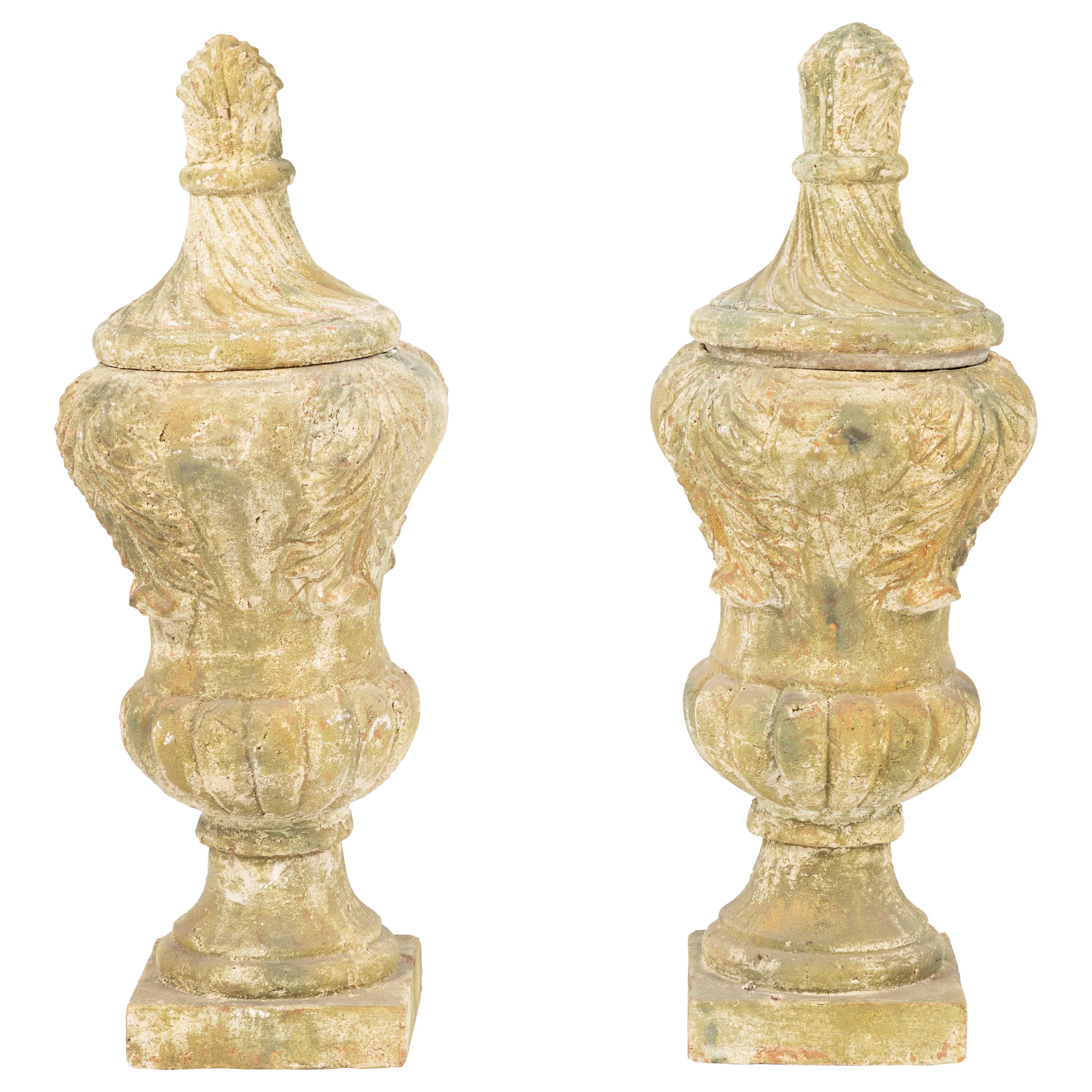 Pair of Terracotta Covered Garden Urns
