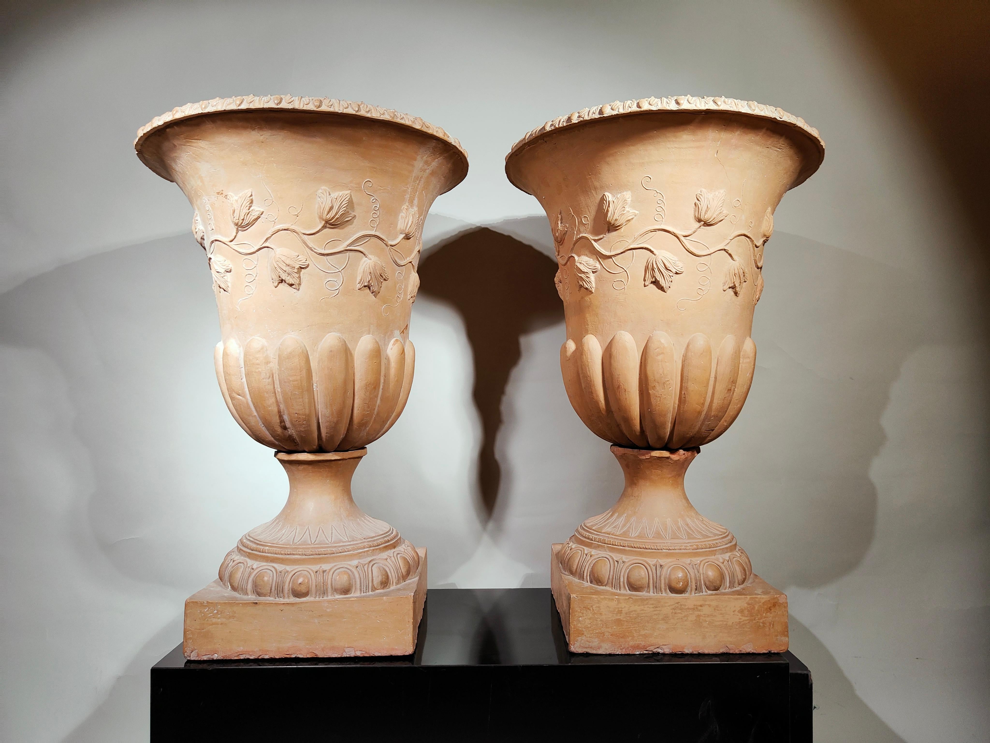 Mid-19th Century Pair of Terracotta Cups Dated 19th, 1846 For Sale