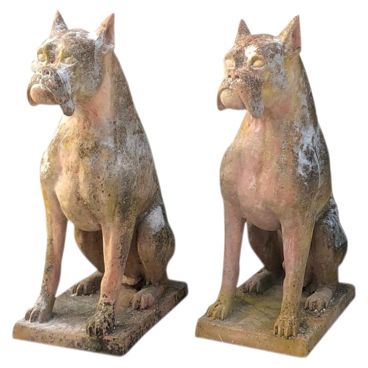 Pair of Terracotta Dogs Statuettes from Impruneta, Italy