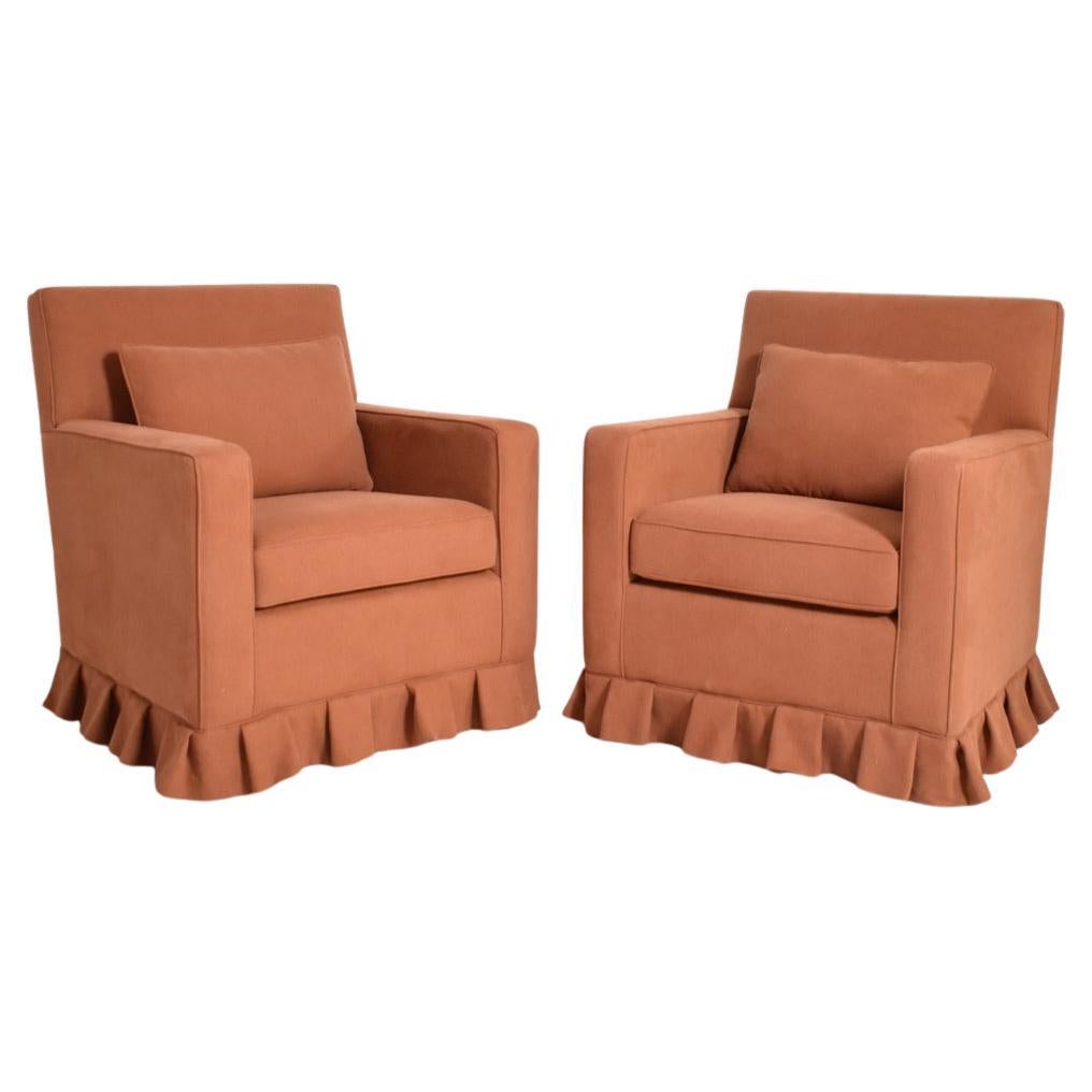 Pair of terracotta fabric armchairs, 1960s