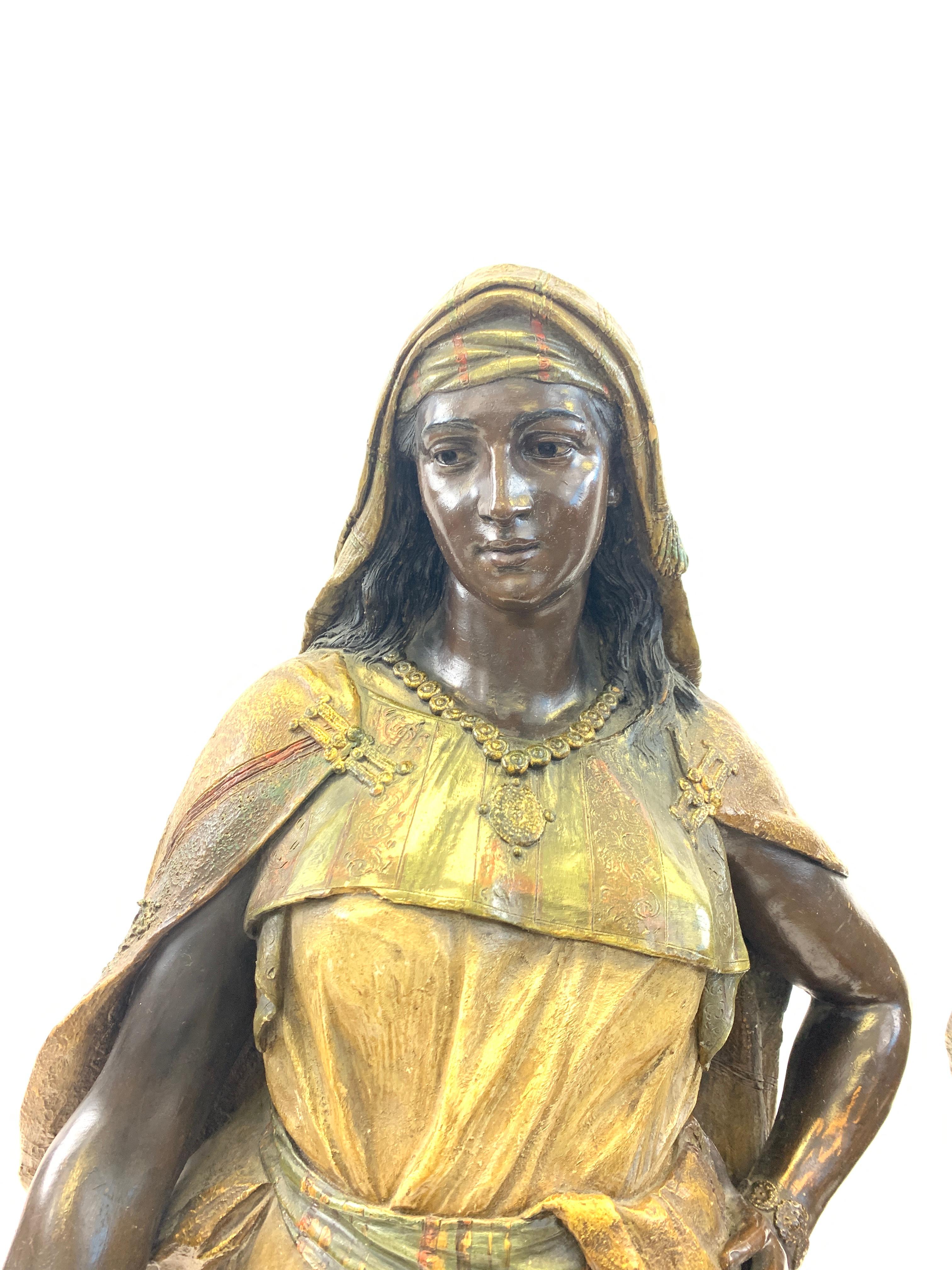 Pareja de figuras de terracota de una dama oriental y un soldado árabe de Goldscheider en Bueno estado para la venta en London, GB