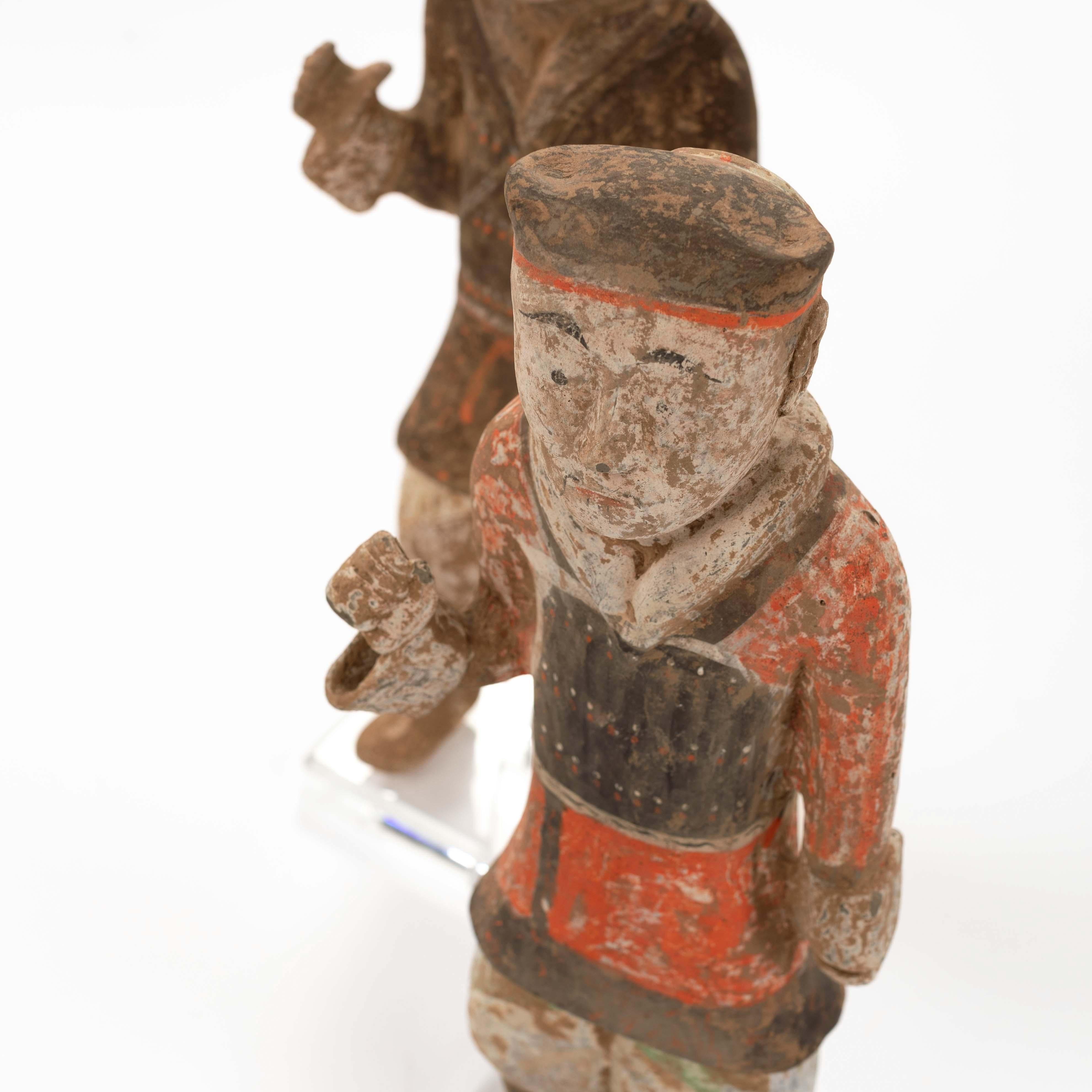 Pair of Terracotta Han Guards in Polychrome Paint China Han-Dynastie, TL Tested For Sale 4