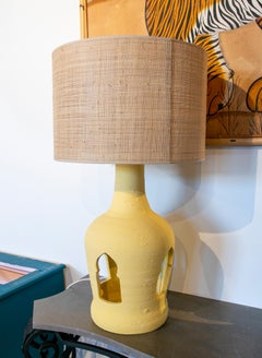 Pair of Terracotta Lamps Painted in Yellow Colours