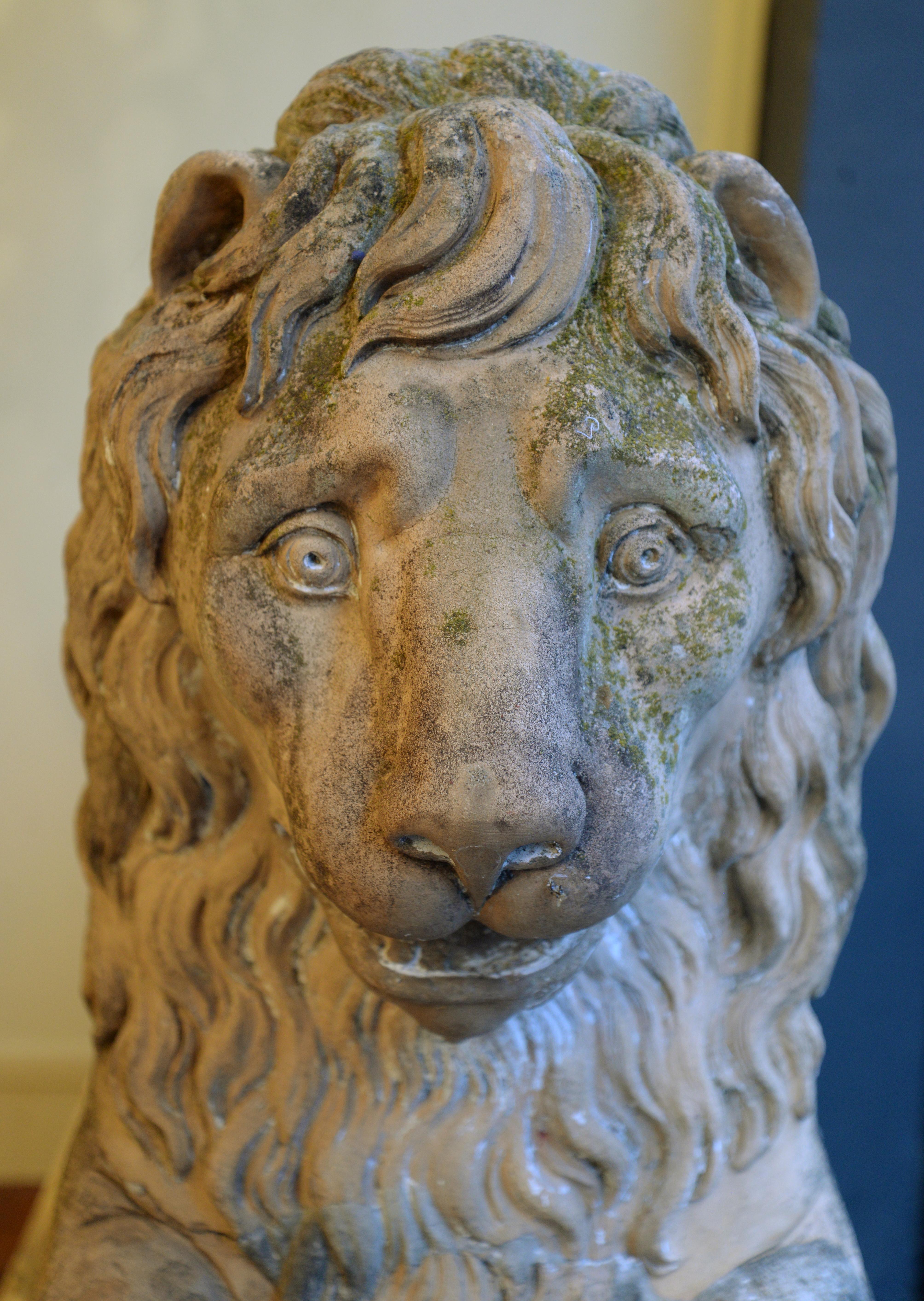 Paire de statues de lion en terre cuite, 18ème siècle en vente 5