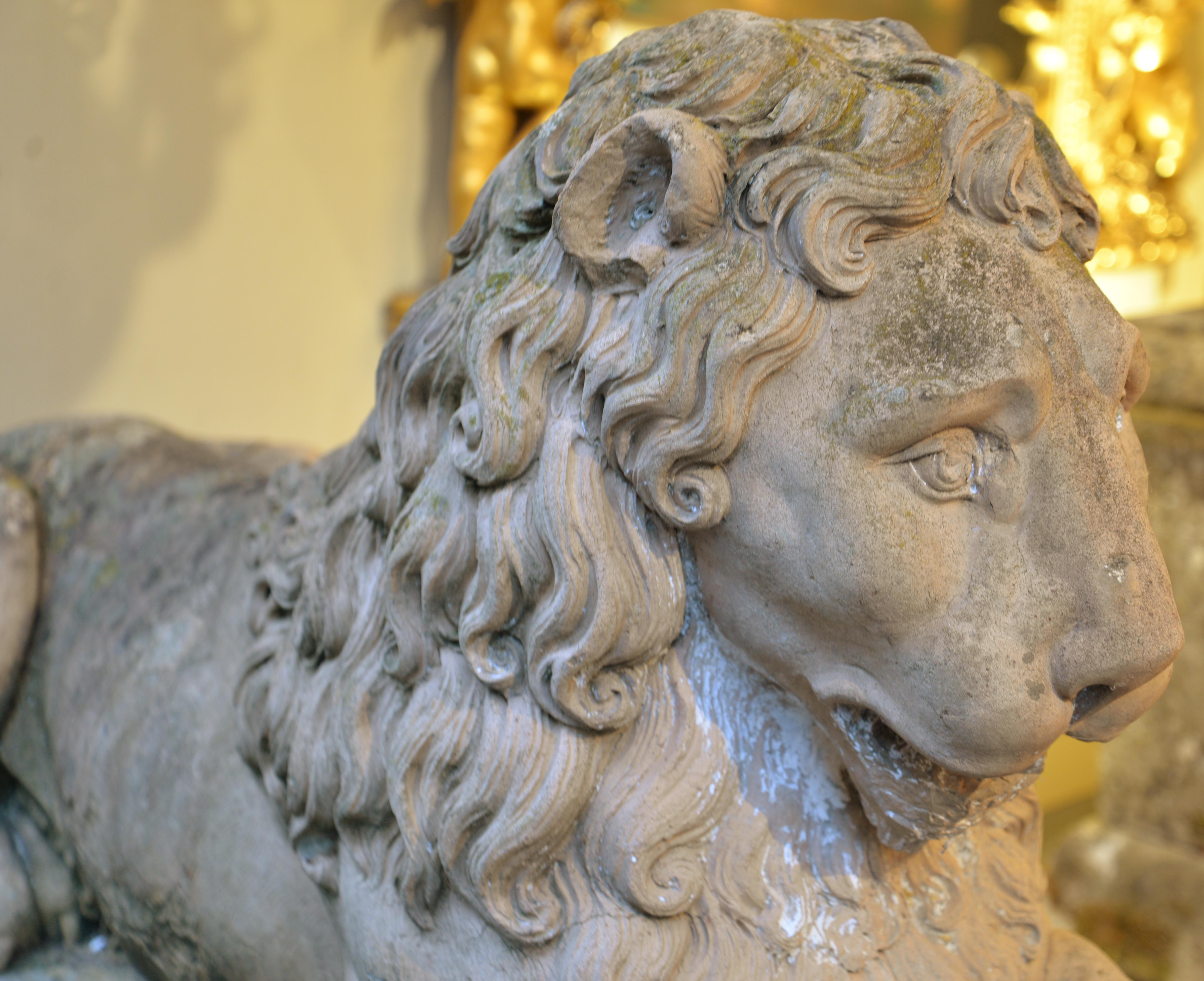 Pair of Terracotta Lion Statues, 18th Century For Sale at 1stDibs