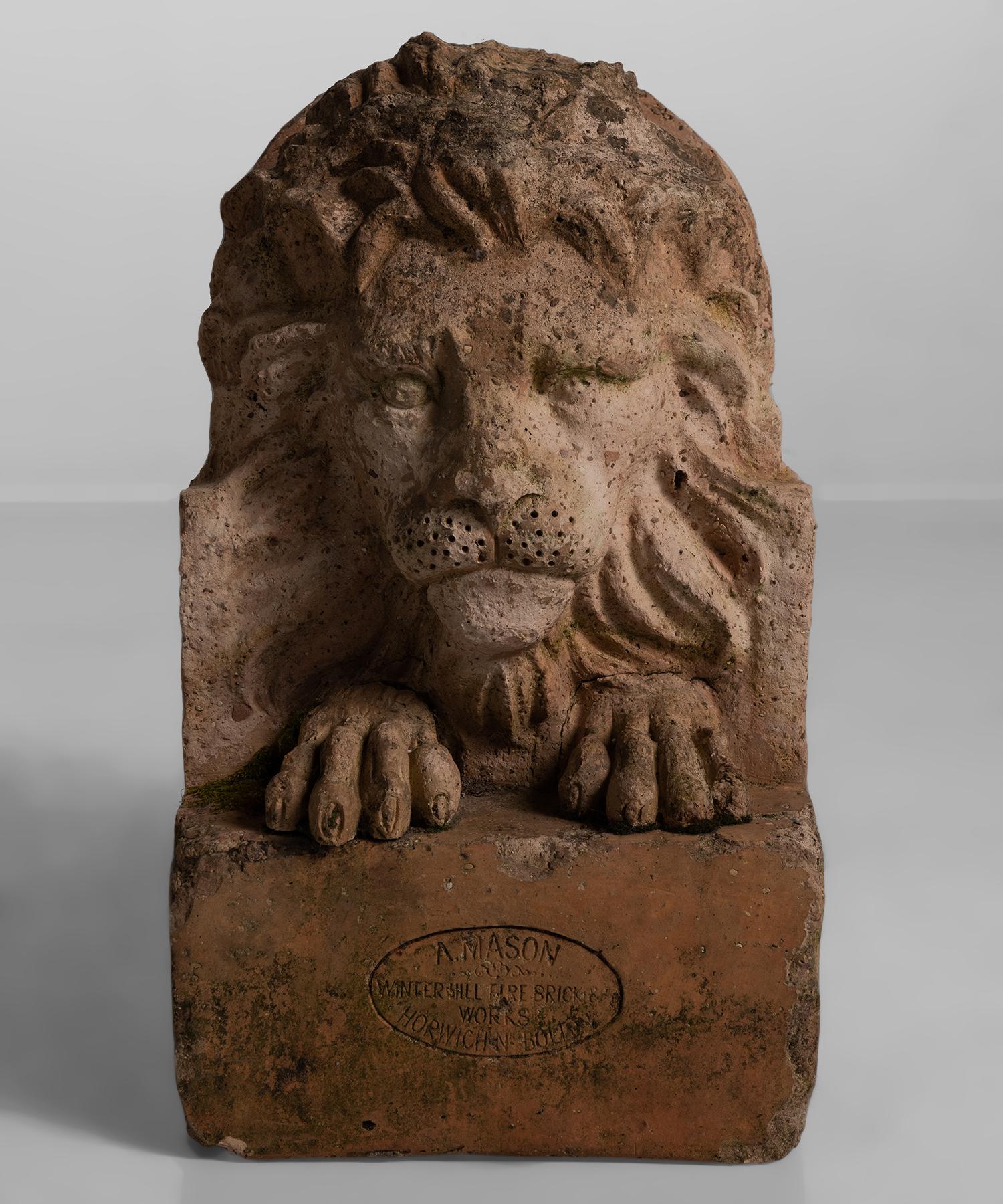 Early 20th Century Pair of Terracotta Lions by Adam Mason & Sons, England, circa 1900