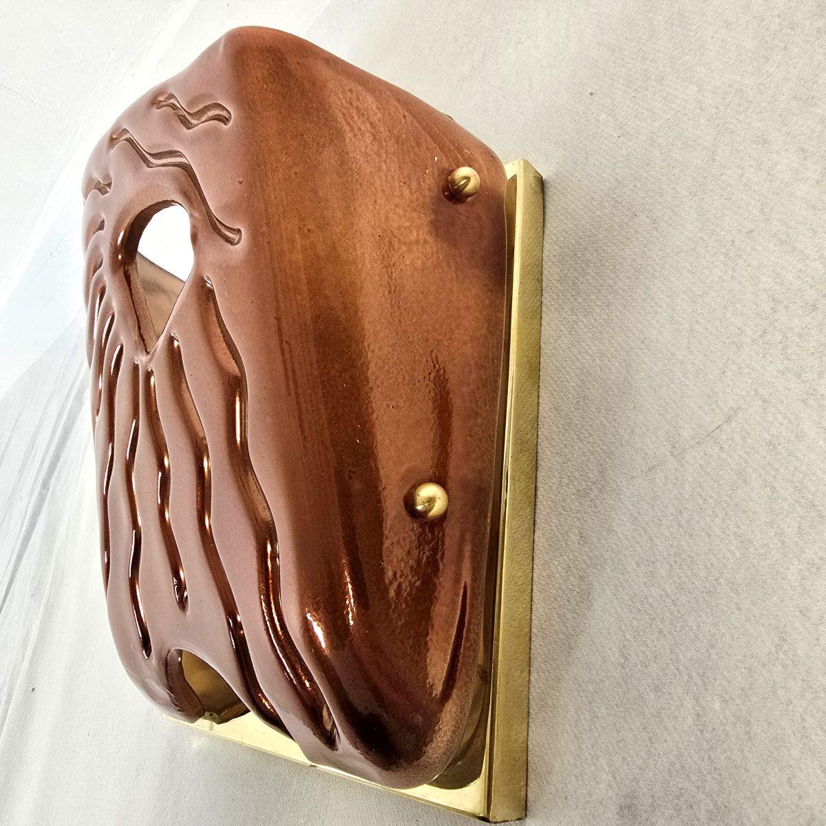 Ottone Coppia di appliques in vetro di Murano in terracotta in vendita
