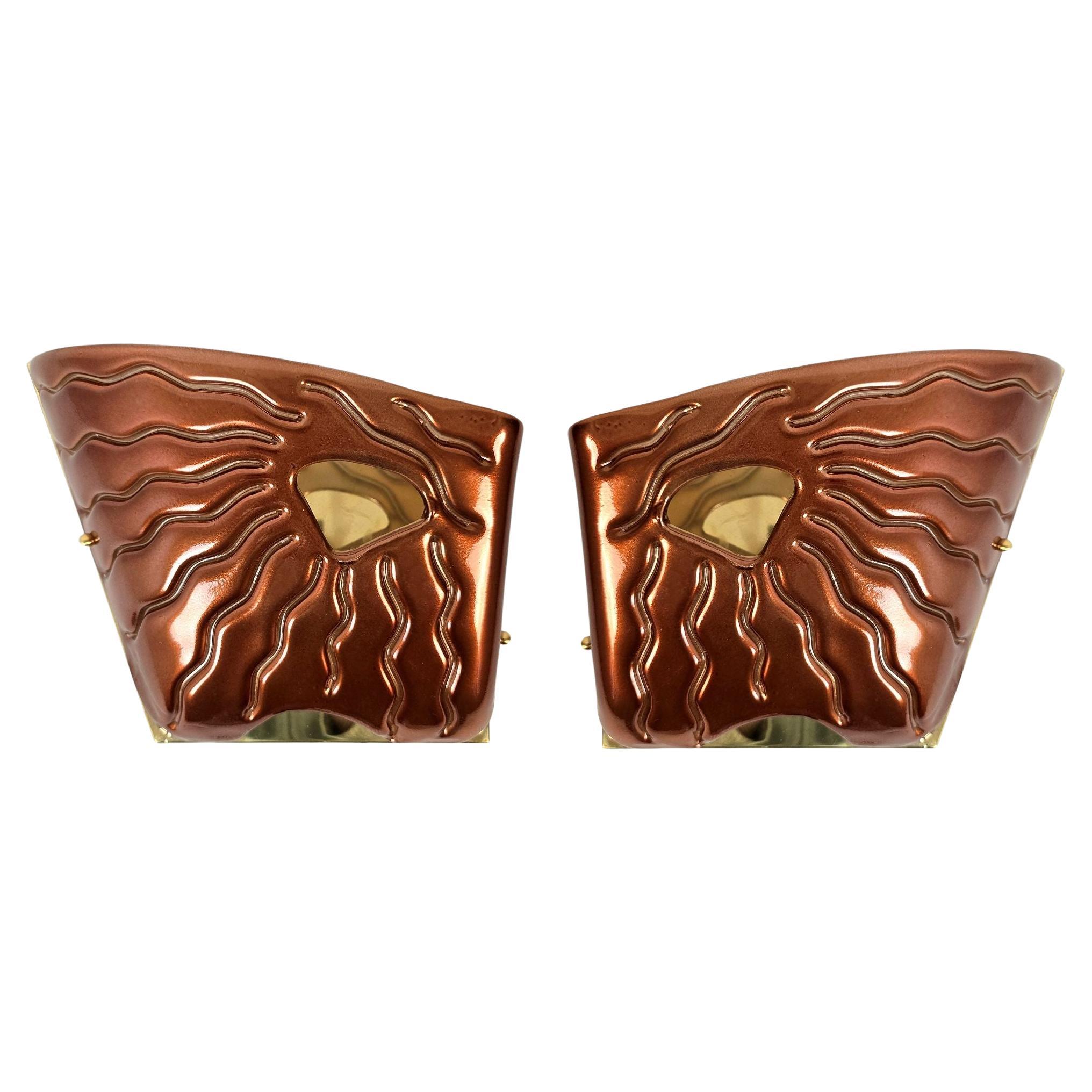Coppia di appliques in vetro di Murano in terracotta in vendita