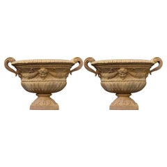 PAIR OF TERRACOTTA OVAL VASE WITH FESTOONS 21th Century