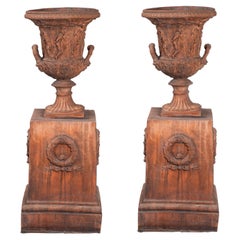 Antique Pair of Terracotta Planters with Terracotta Bases, Italy, Late 19th Century