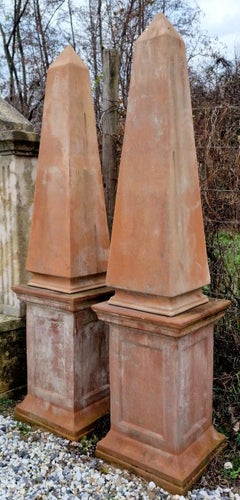 PAIR OF TERRACOTTA PYRAMIDS WITH BASE, early 21th century