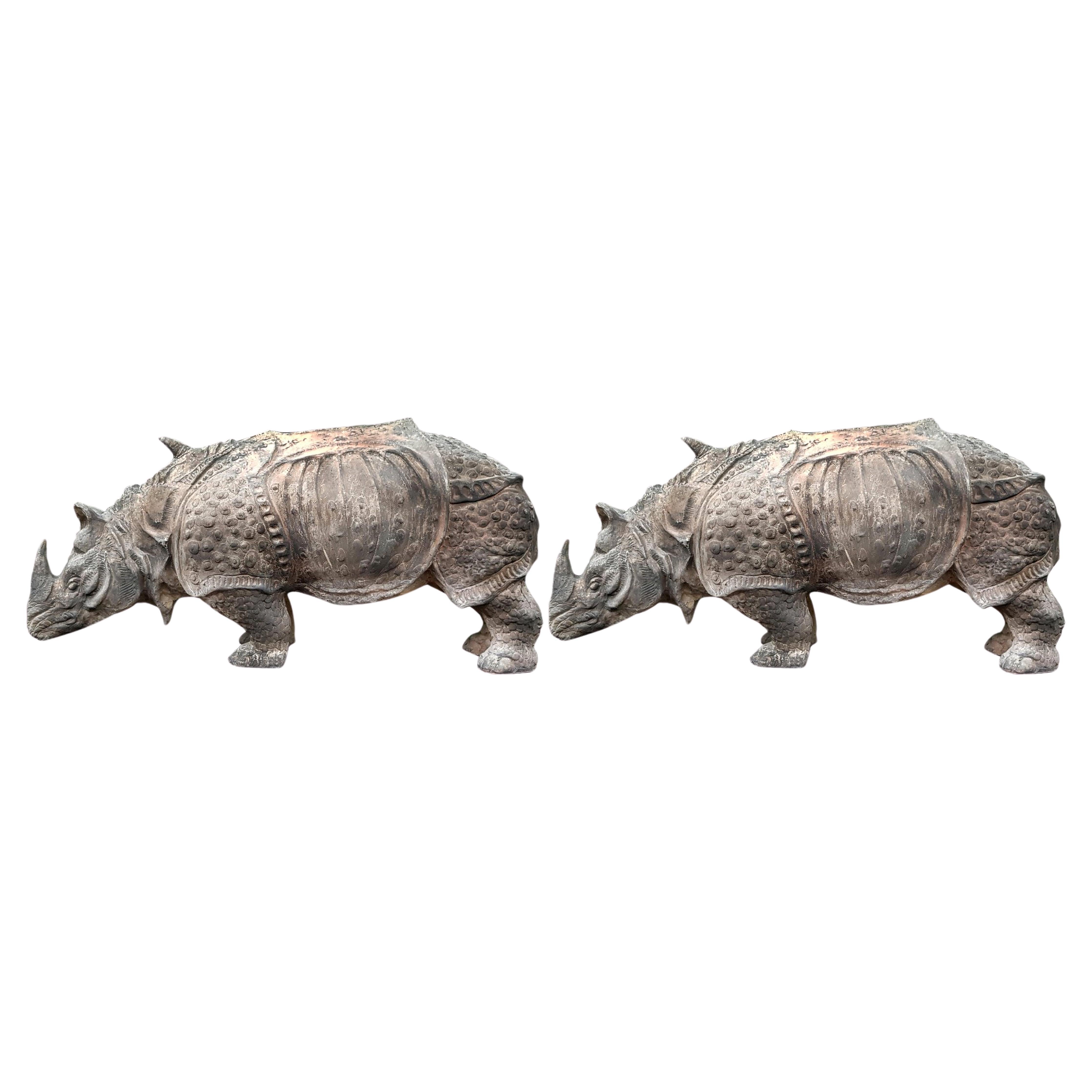 Paire de RhinosERRACOTTA par ALBRECHT DURER 20ème siècle