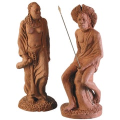 Sculture in terracotta Donna Massai e Guerriero Massai di H. H. Dullo 'Kenya' Tribale