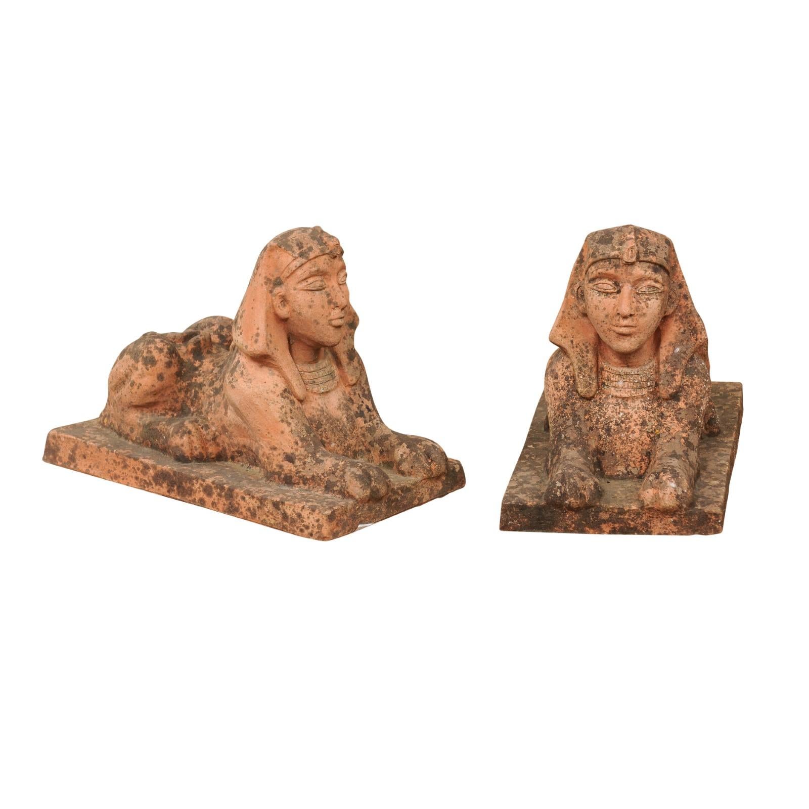 Italian Pair of Terracotta Sphinxes, 20th Century Italy