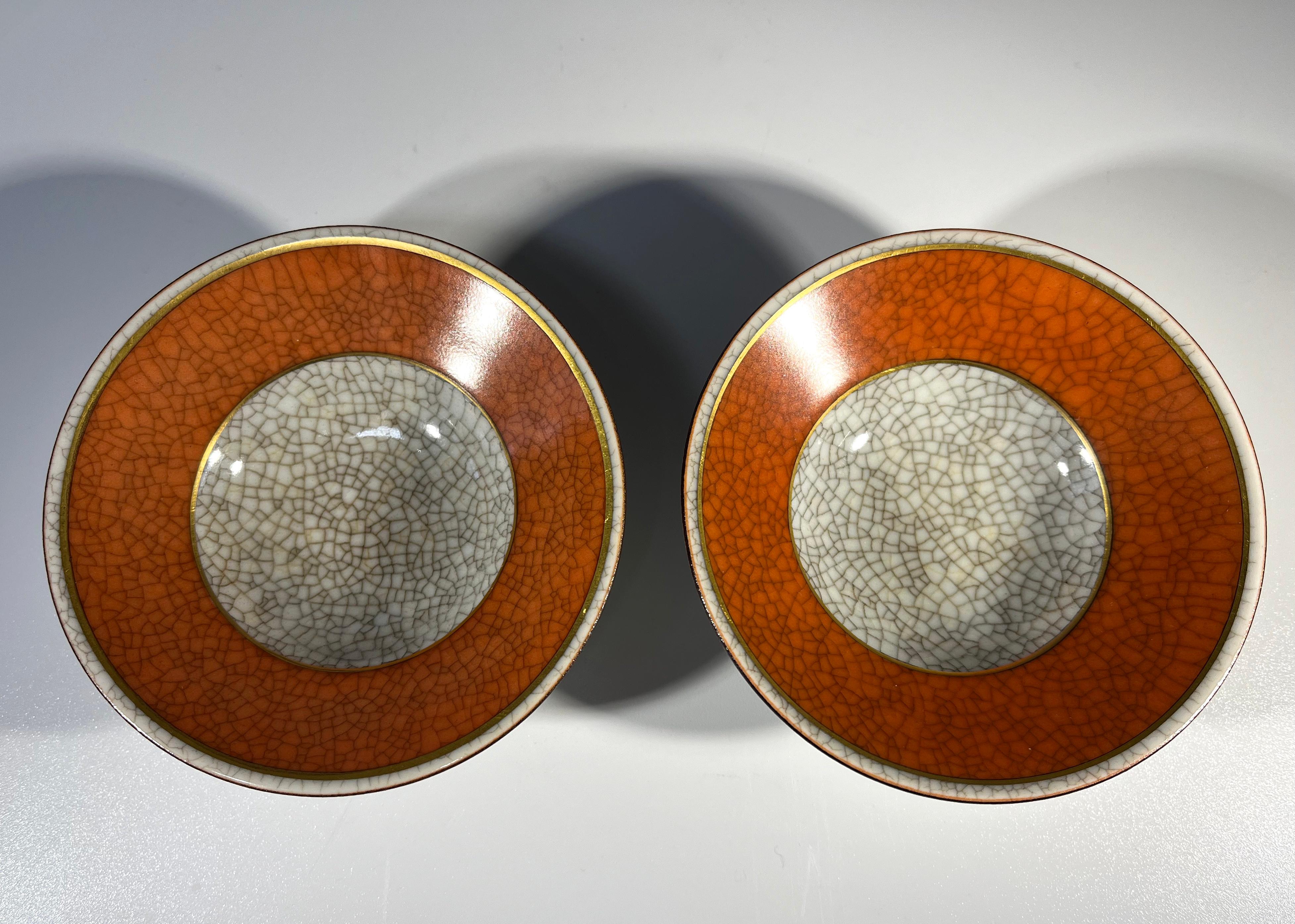 Danese Coppia di sali in porcellana craquelure in terracotta, Thorkild Olsen, Royal Copenhagen in vendita