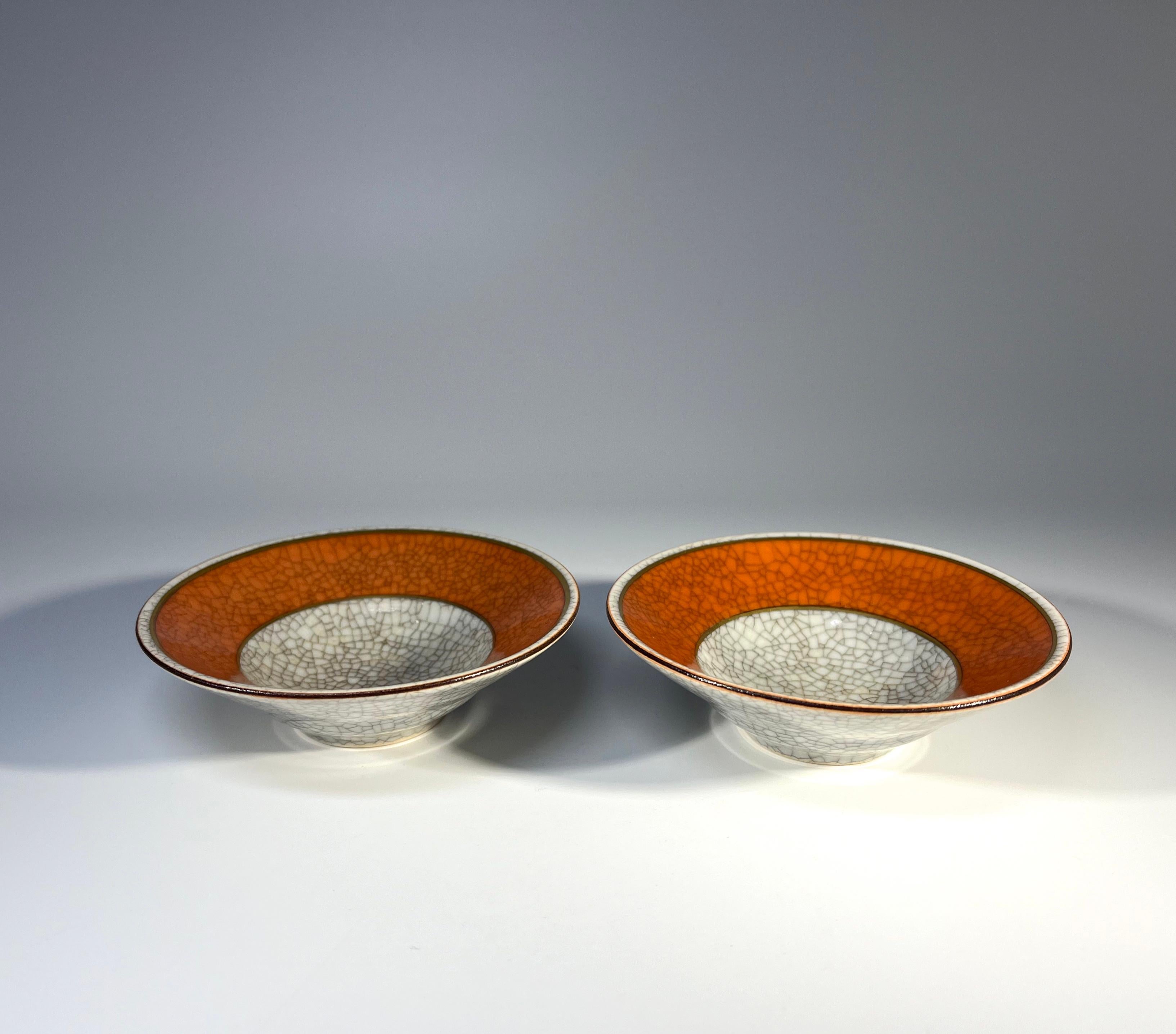 Smaltato Coppia di sali in porcellana craquelure in terracotta, Thorkild Olsen, Royal Copenhagen in vendita
