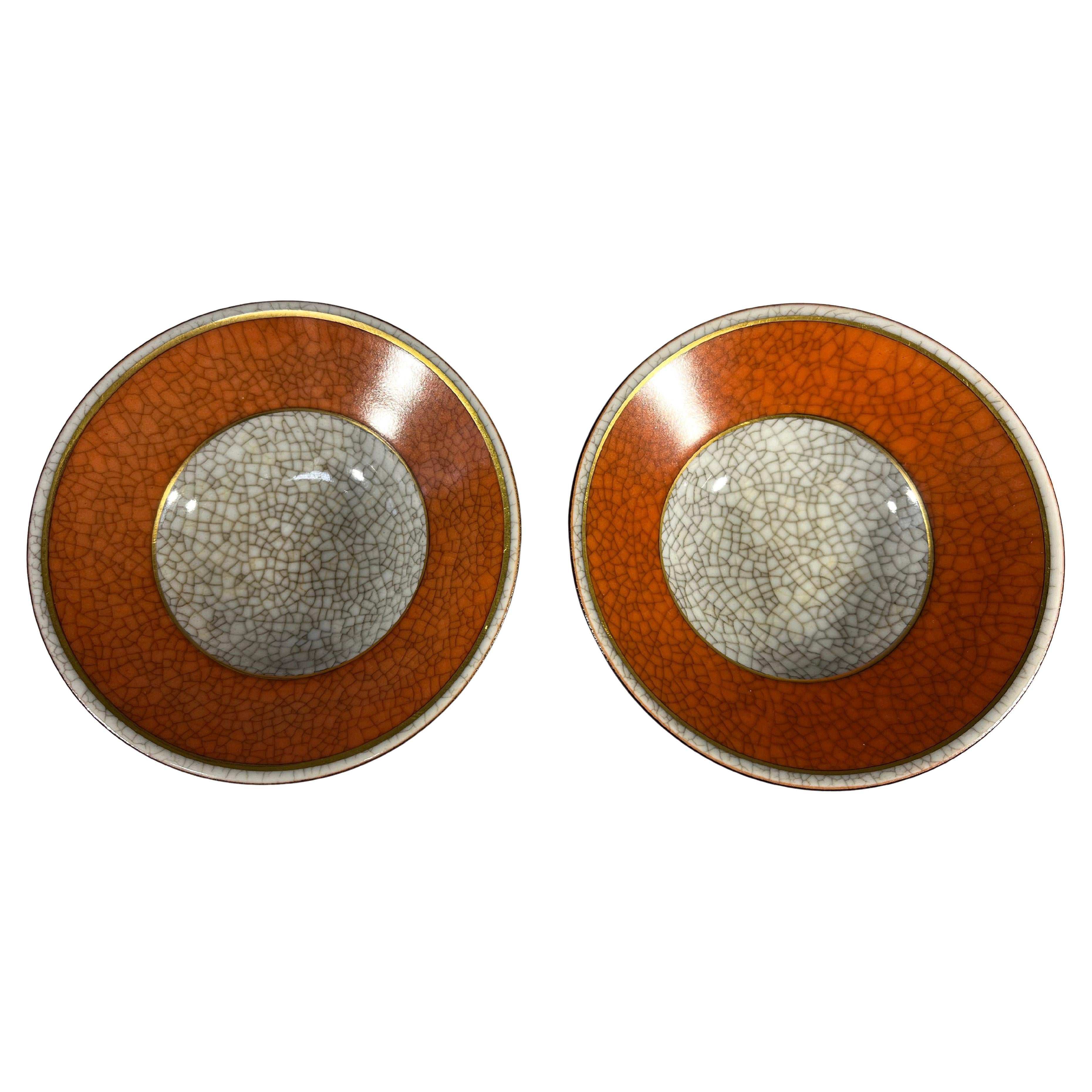 Pair of Terracotta, Thorkild Olsen, Royal Copenhagen Craquelure Porcelain Salts