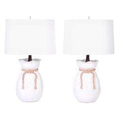 Pair of Terracotta Trompe L'oeil Table Lamps Attributed to Urbano Zaccagnini