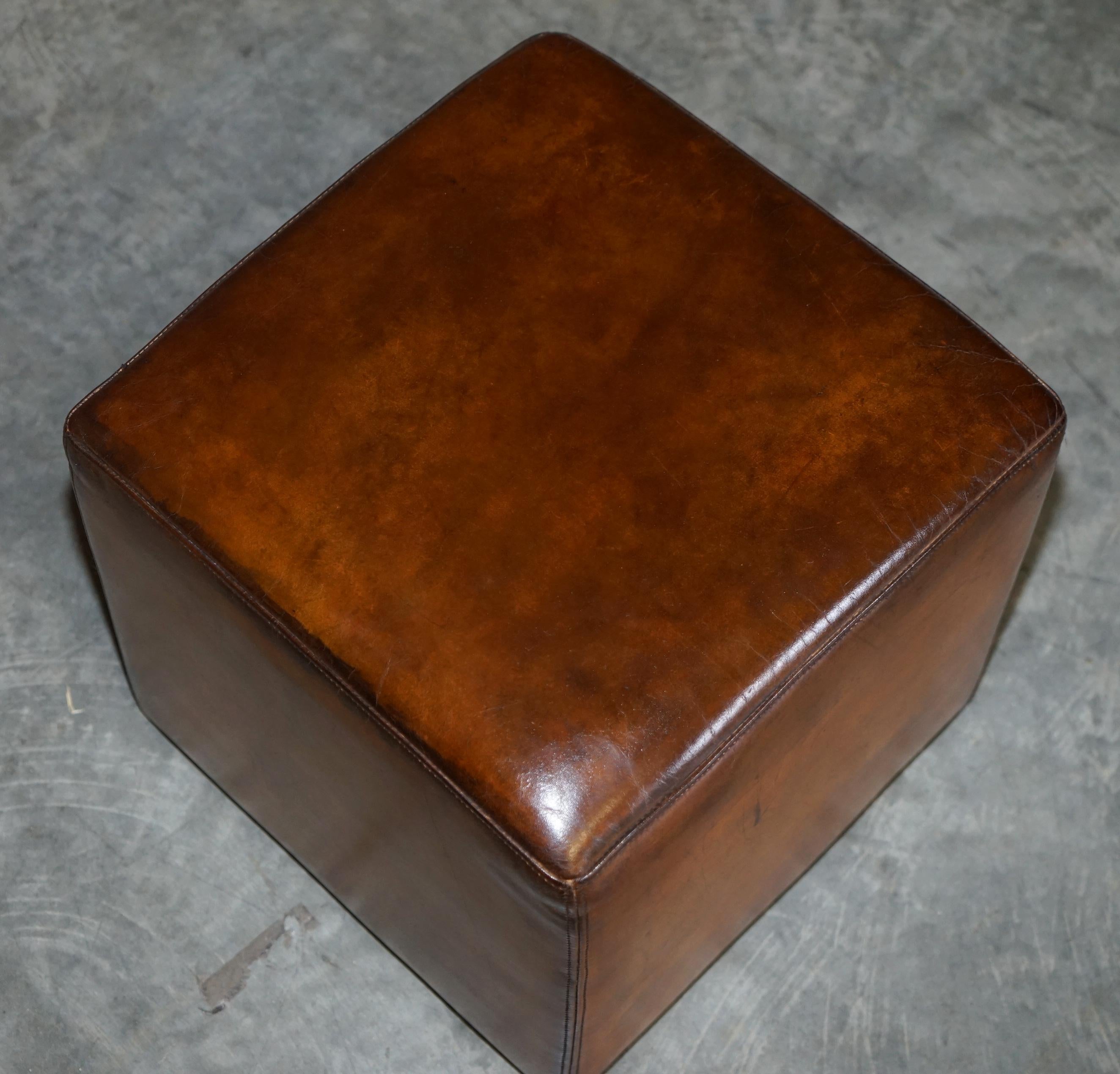 Pair of Terrance Conran Fully Restored Hand Dyed Brown Leather Cube Footstools 8