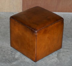 Pair of Terrance Conran Fully Restored Hand Dyed Brown Leather Cube Footstools