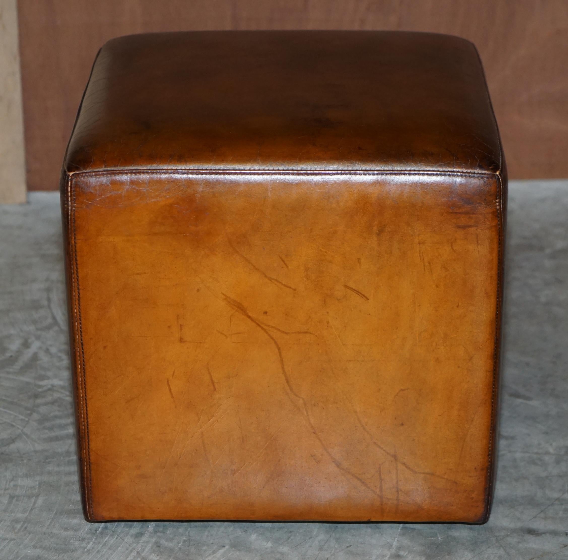 20th Century Pair of Terrance Conran Fully Restored Hand Dyed Brown Leather Cube Footstools