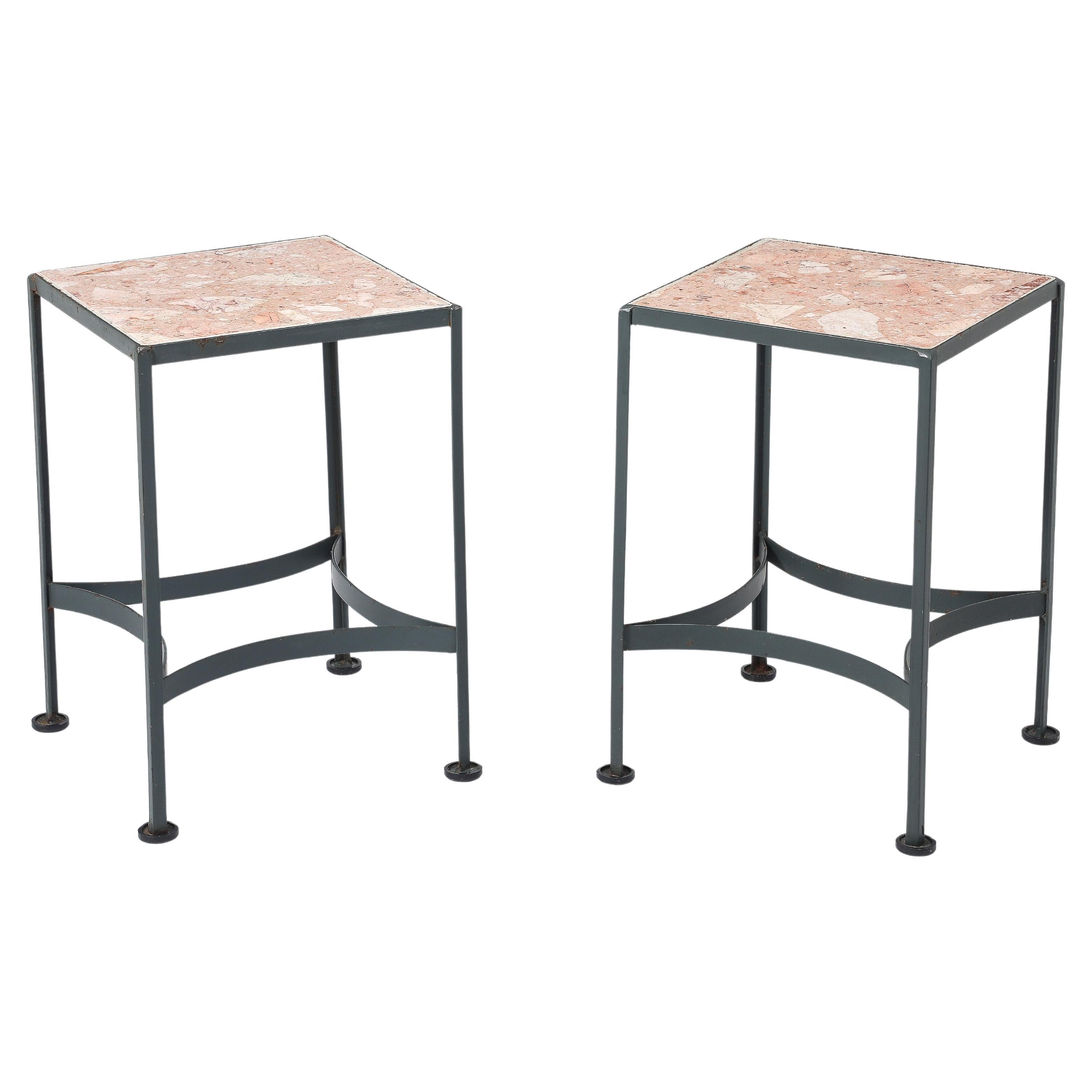 Pair of Terrazzo and Wrought Iron End Tables, USA 1970's