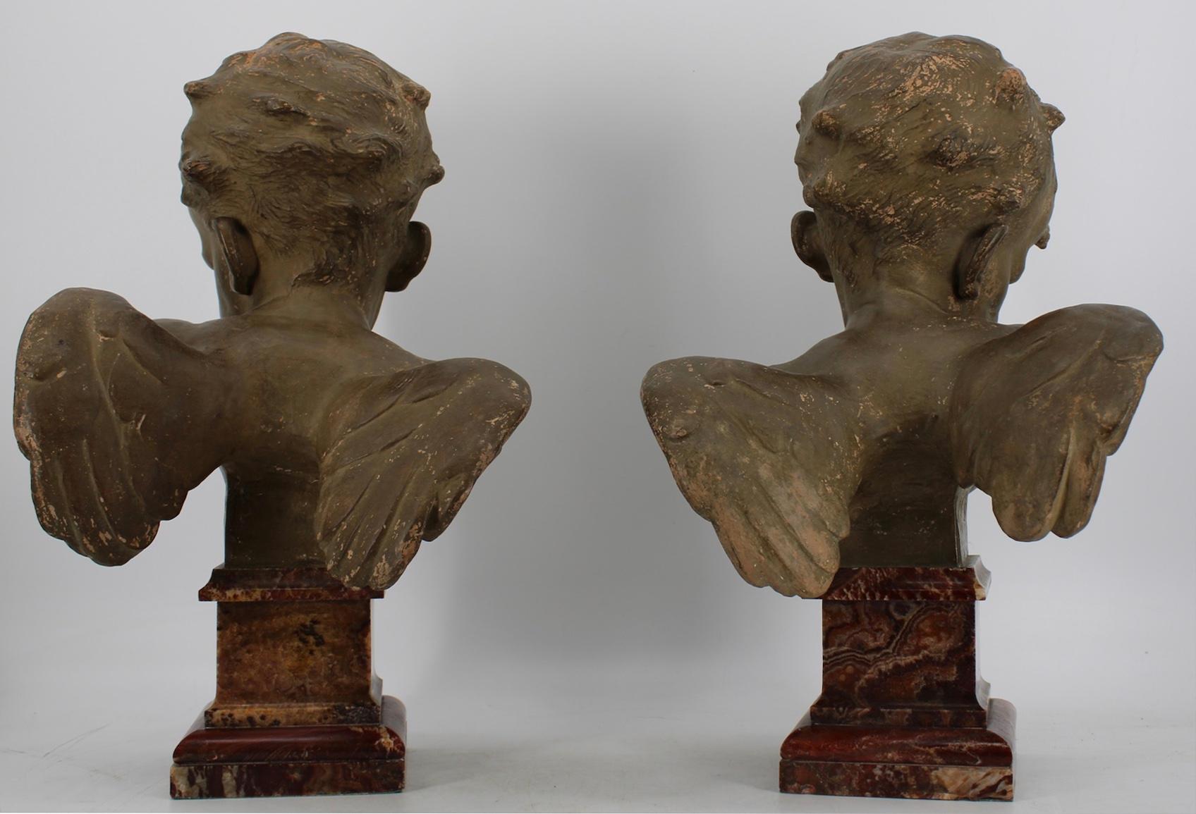 19th Century Pair of Terrecotta Winged Busts of Angels