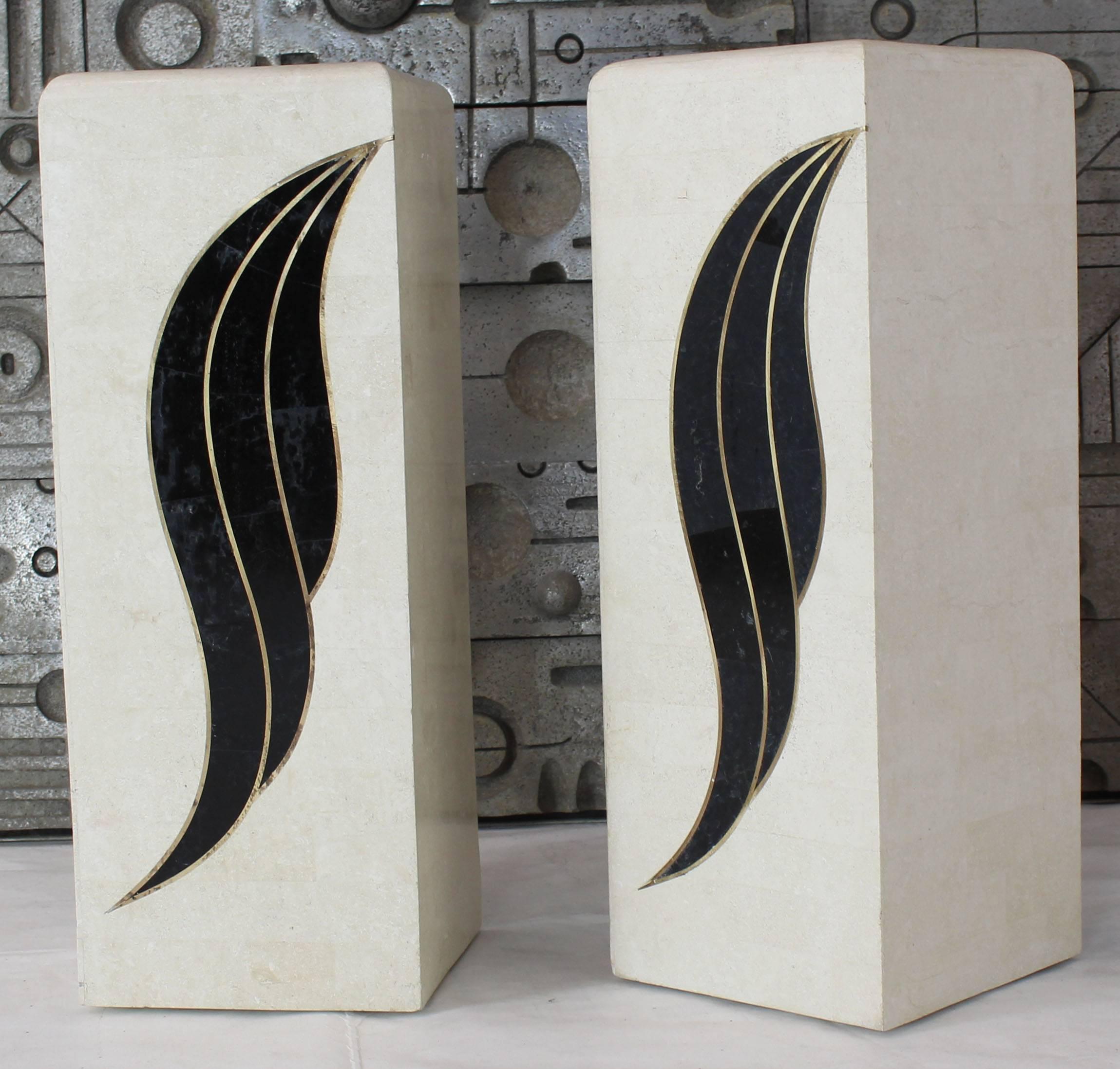 Pair of Mid-Century Modern square tessellated stone pedestals.